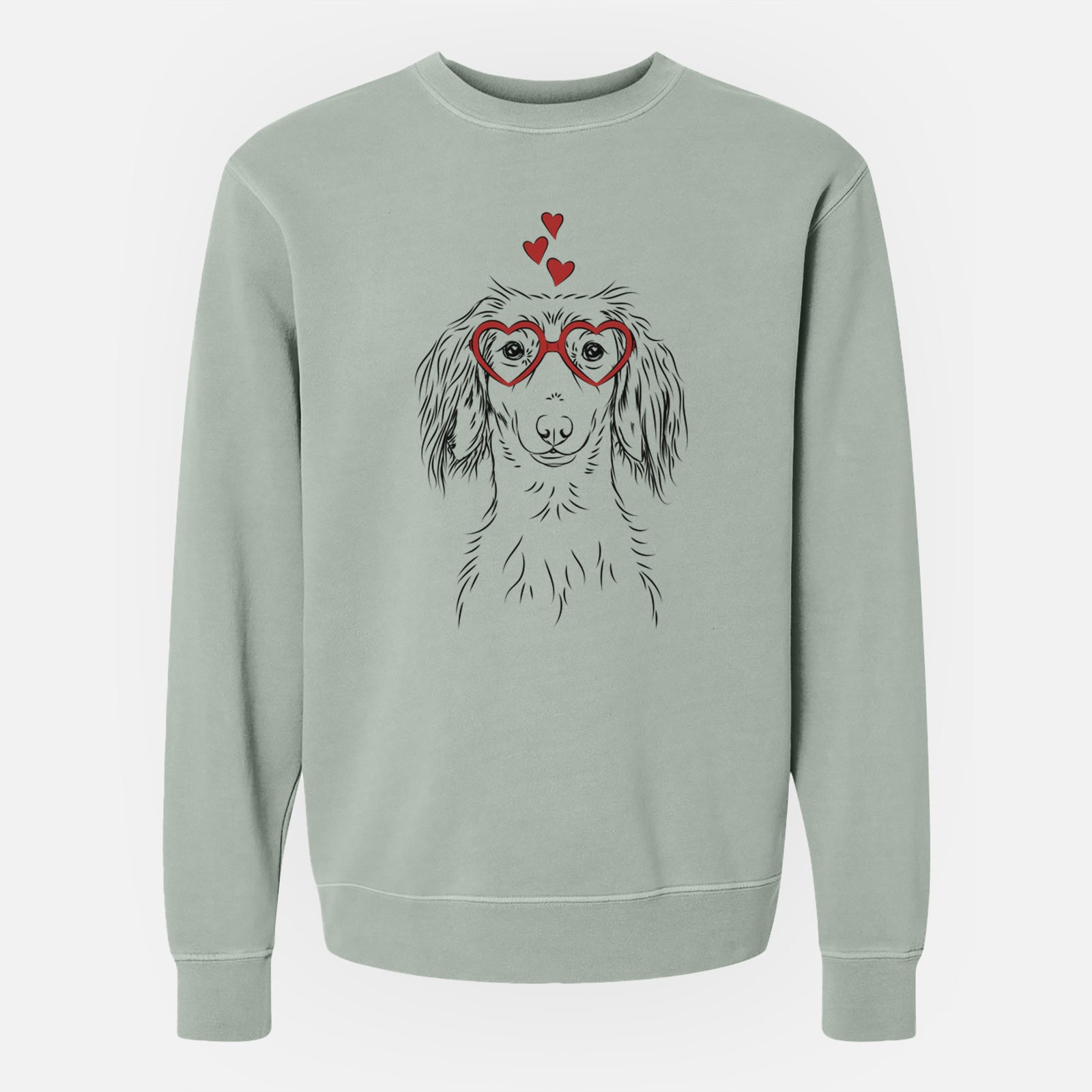 Valentine Roux the Long Haired Dachshund - Unisex Pigment Dyed Crew Sweatshirt