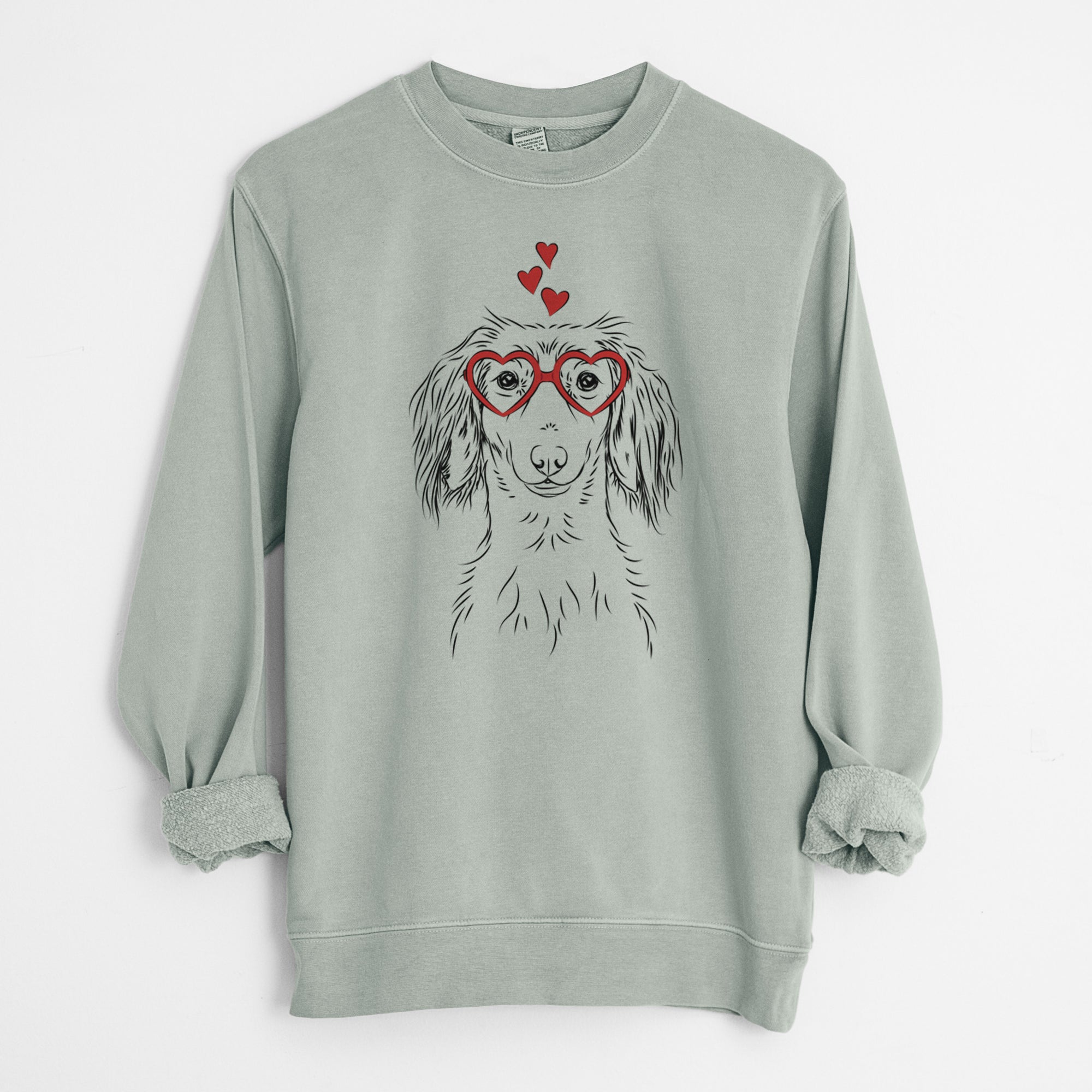 Valentine Roux the Long Haired Dachshund - Unisex Pigment Dyed Crew Sweatshirt