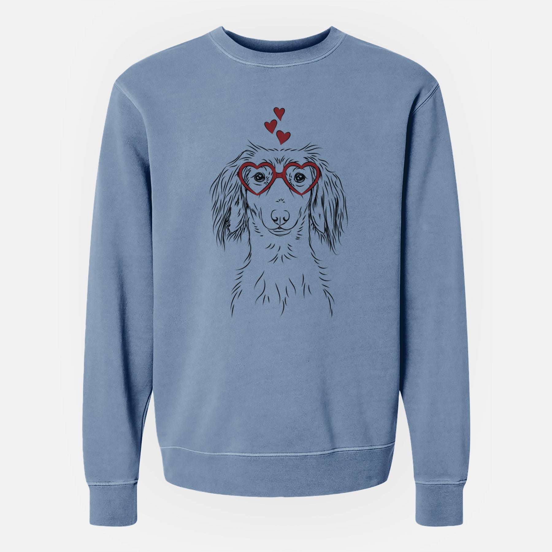 Valentine Roux the Long Haired Dachshund - Unisex Pigment Dyed Crew Sweatshirt
