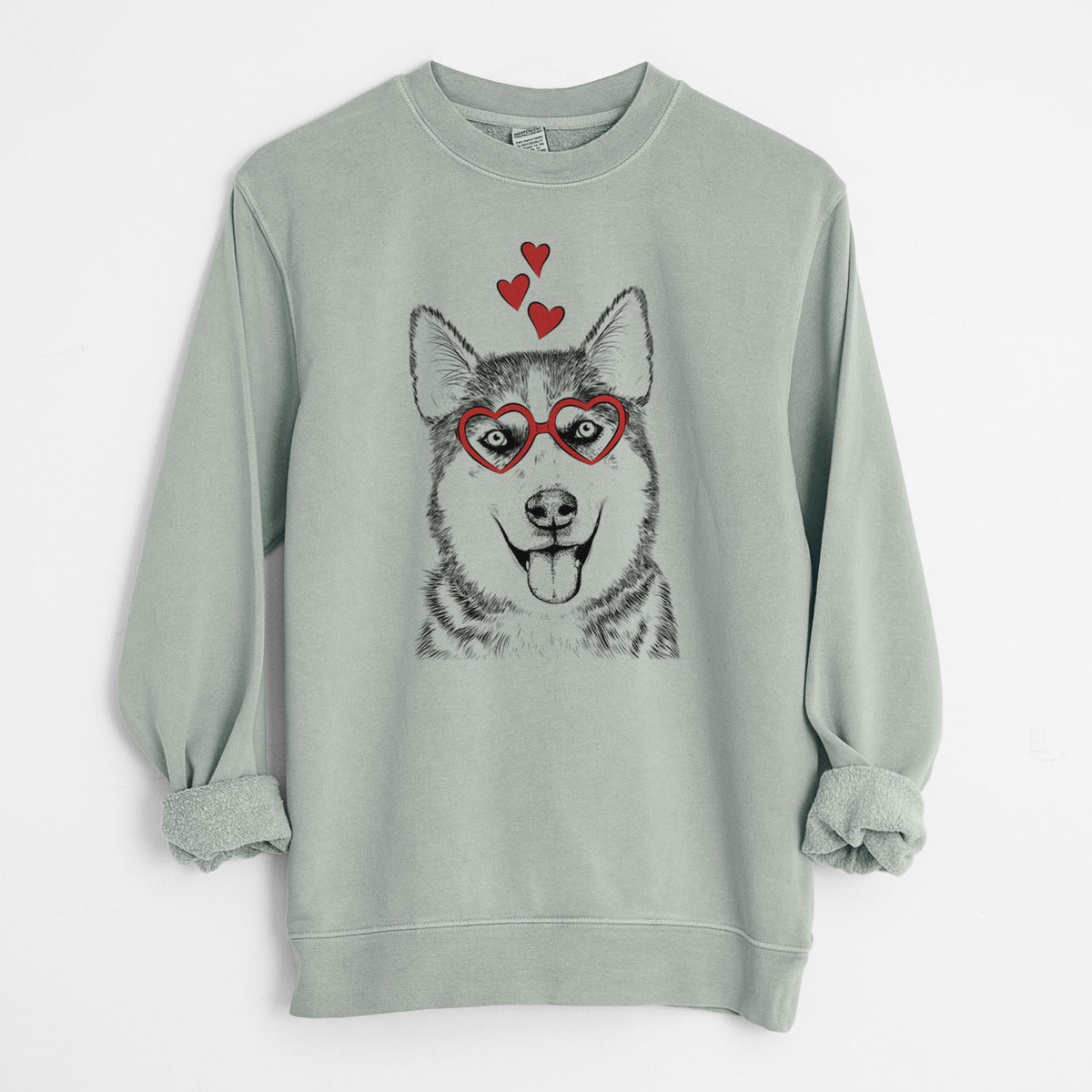 Valentine Sesi the Siberian Husky - Unisex Pigment Dyed Crew Sweatshirt