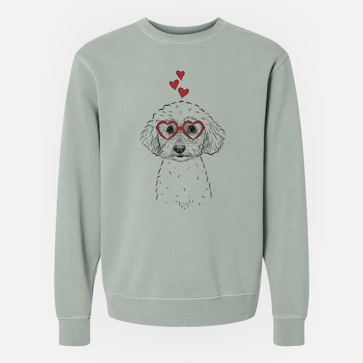 Valentine Stitch the Bichonpoo - Unisex Pigment Dyed Crew Sweatshirt