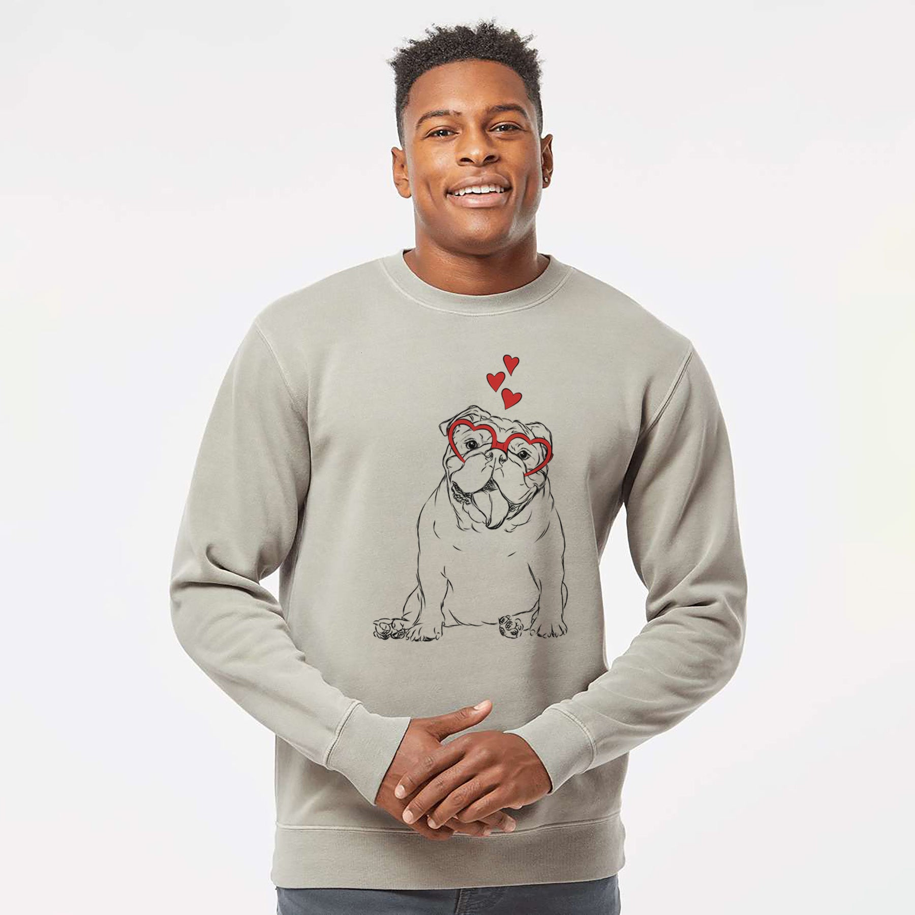 Valentine Tank the English Bulldog - Unisex Pigment Dyed Crew Sweatshirt