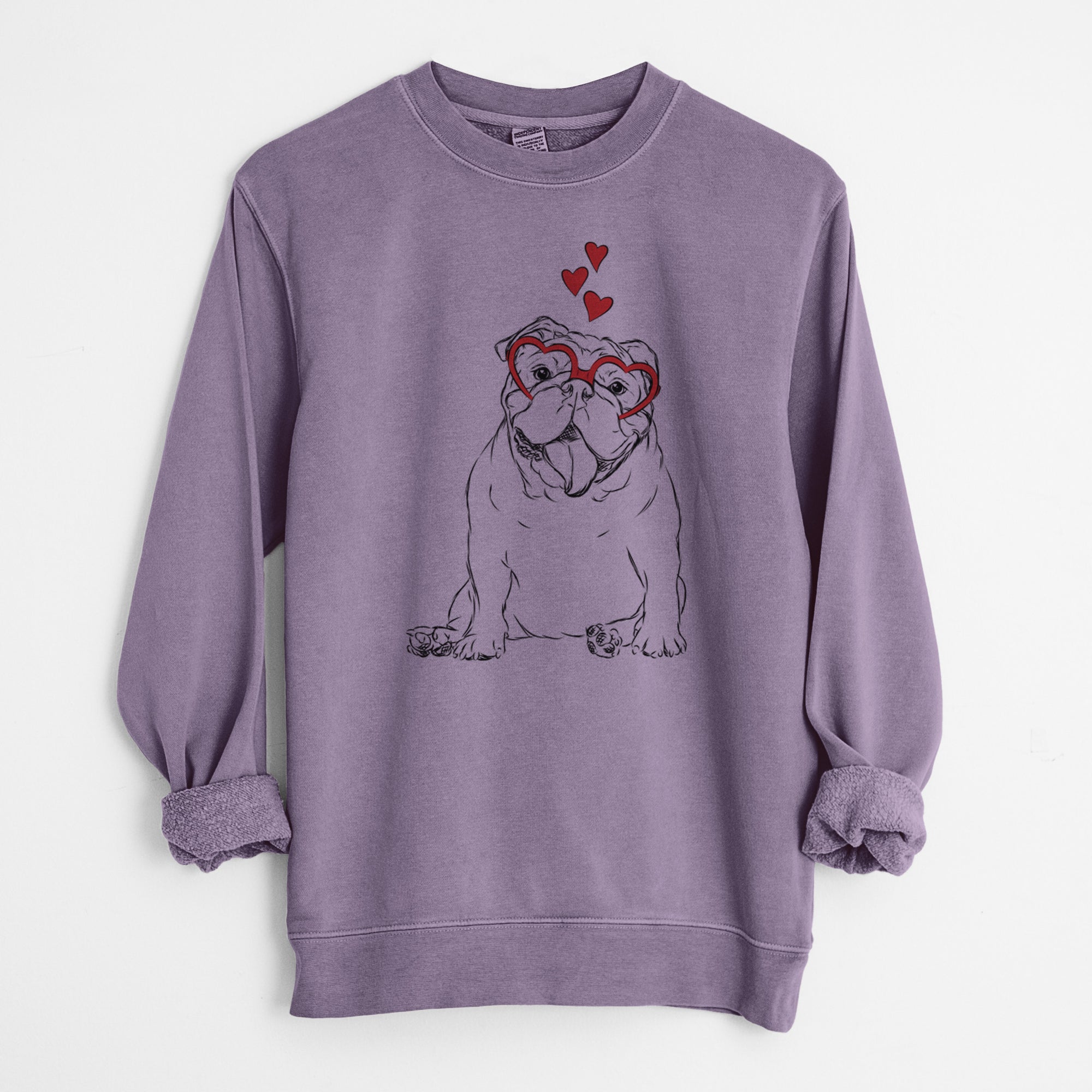 Valentine Tank the English Bulldog - Unisex Pigment Dyed Crew Sweatshirt