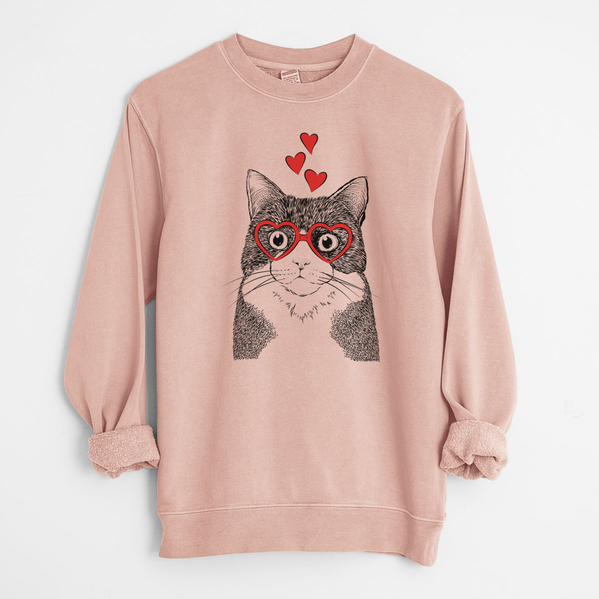 Valentine Tux the Tuxedo Cat - Unisex Pigment Dyed Crew Sweatshirt