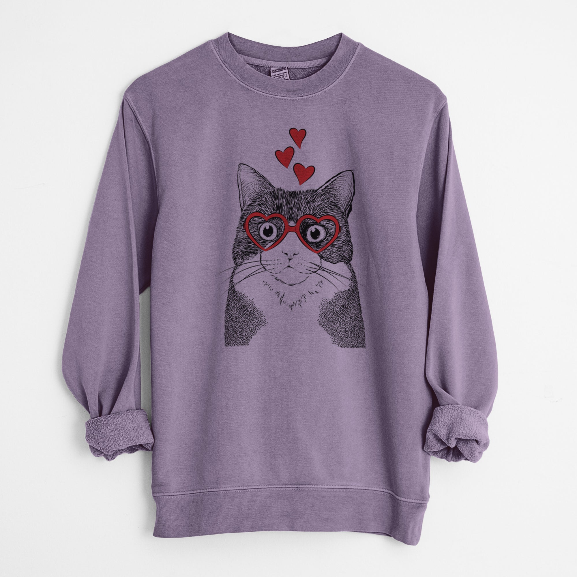 Valentine Tux the Tuxedo Cat - Unisex Pigment Dyed Crew Sweatshirt