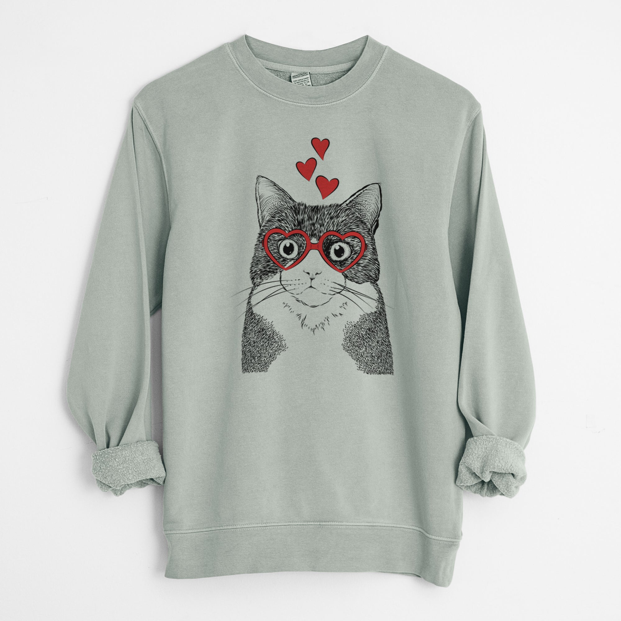 Valentine Tux the Tuxedo Cat - Unisex Pigment Dyed Crew Sweatshirt