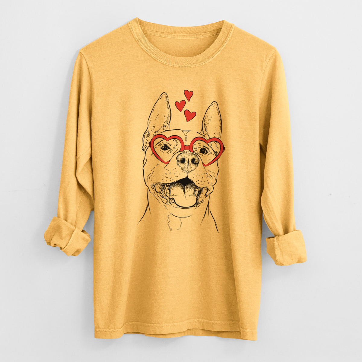 Valentine Wally the Pitbull - Heavyweight 100% Cotton Long Sleeve