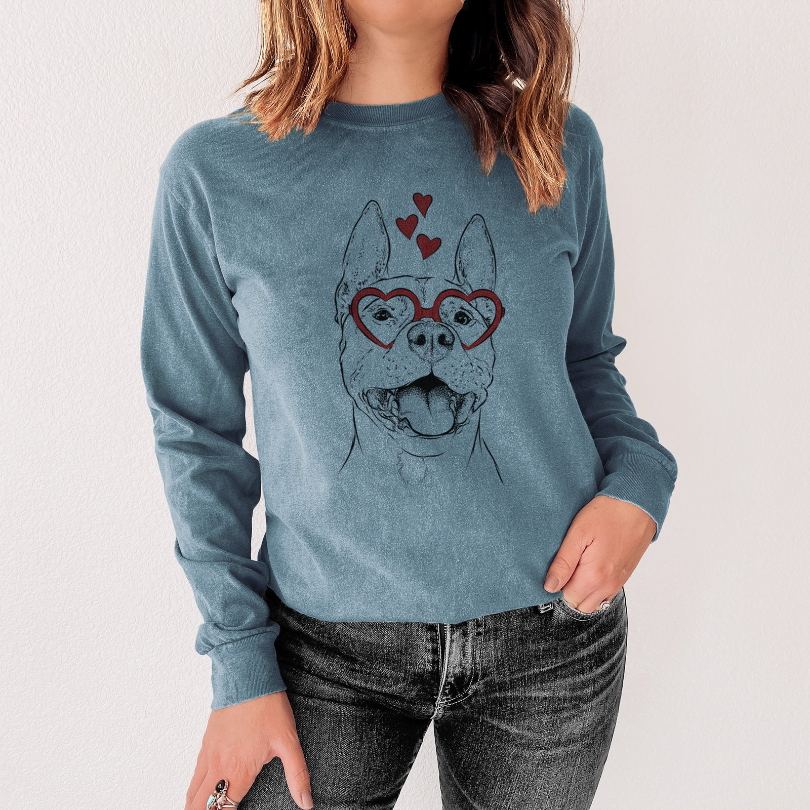 Valentine Wally the Pitbull - Heavyweight 100% Cotton Long Sleeve