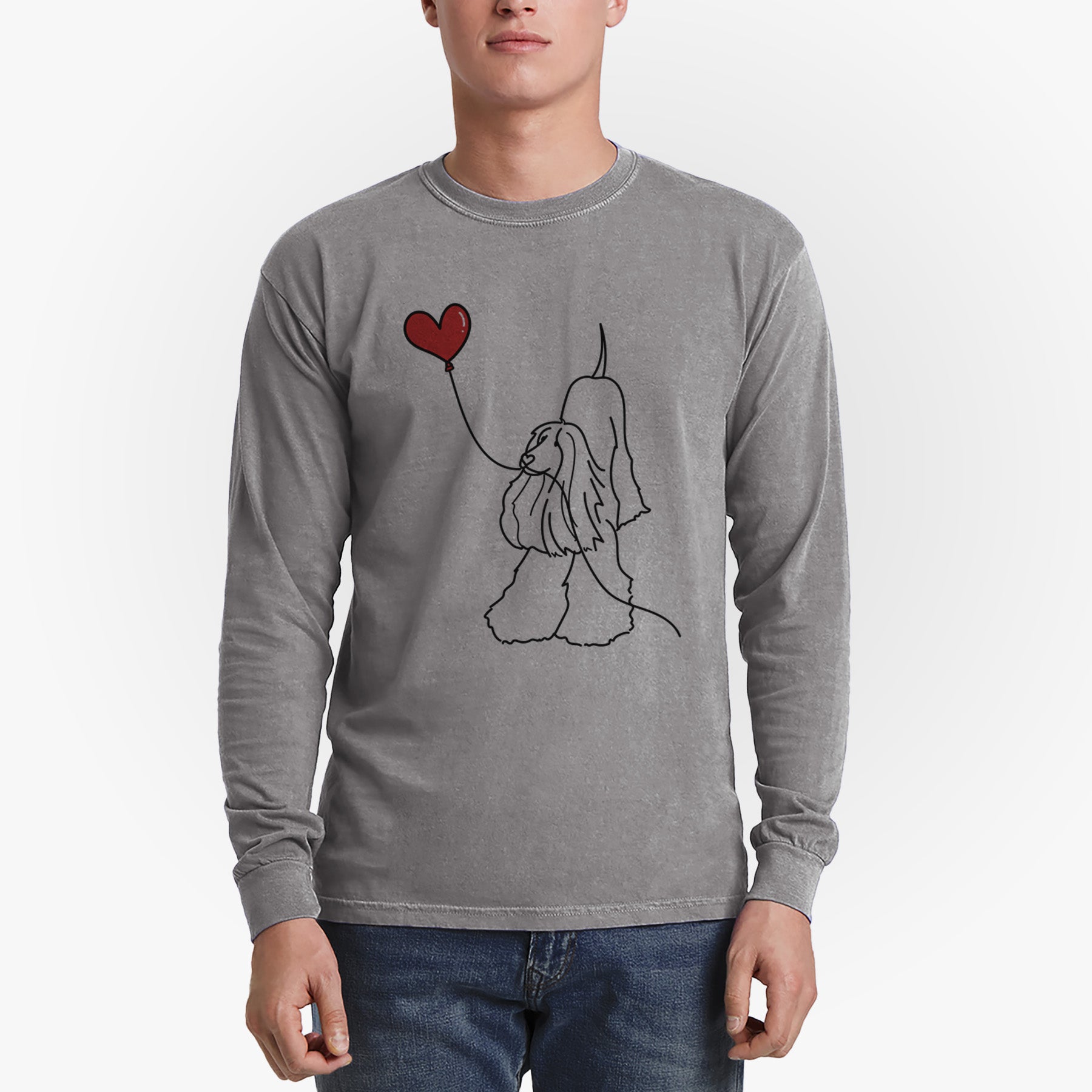 Afghan Hound Heart String - Men's Heavyweight 100% Cotton Long Sleeve