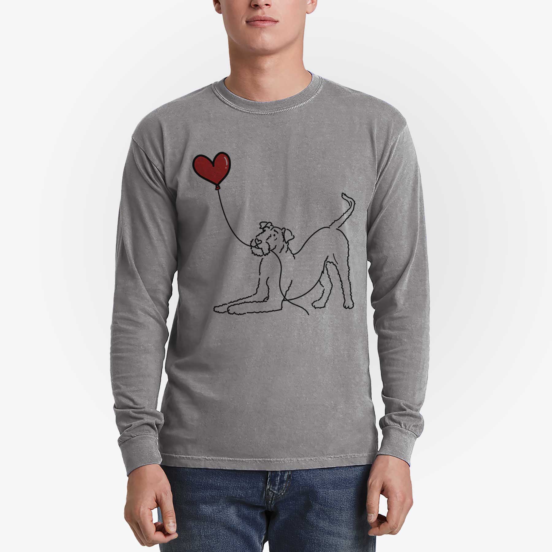 Airedale Terrier Heart String - Men's Heavyweight 100% Cotton Long Sleeve