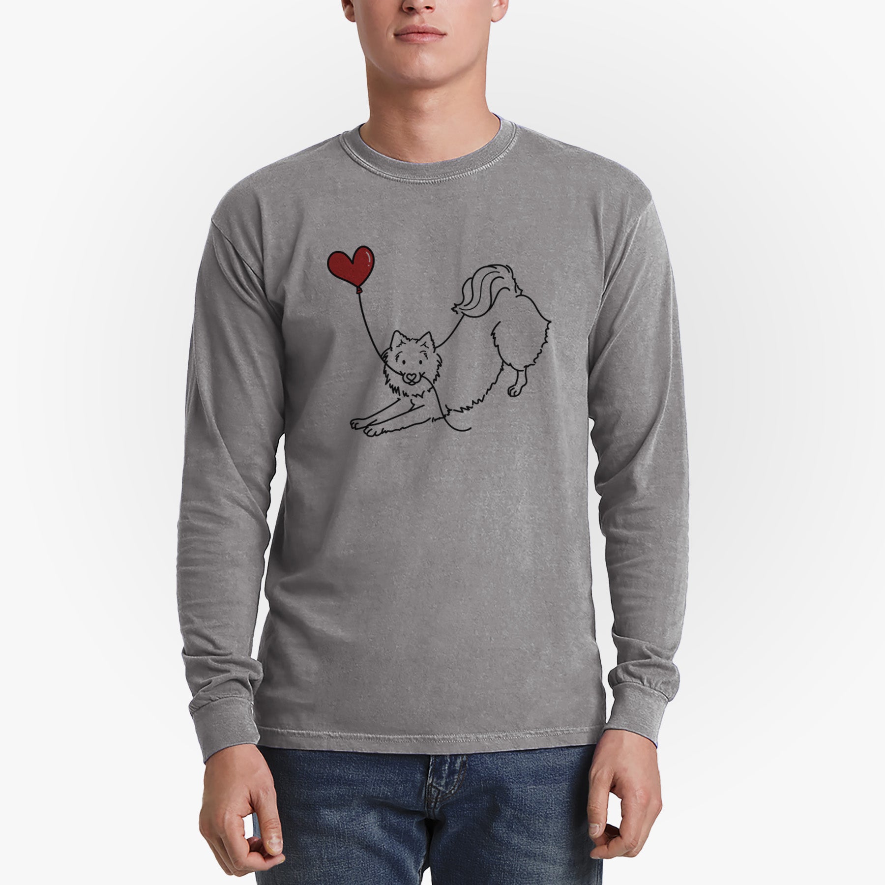 American Eskimo Heart String - Men's Heavyweight 100% Cotton Long Sleeve