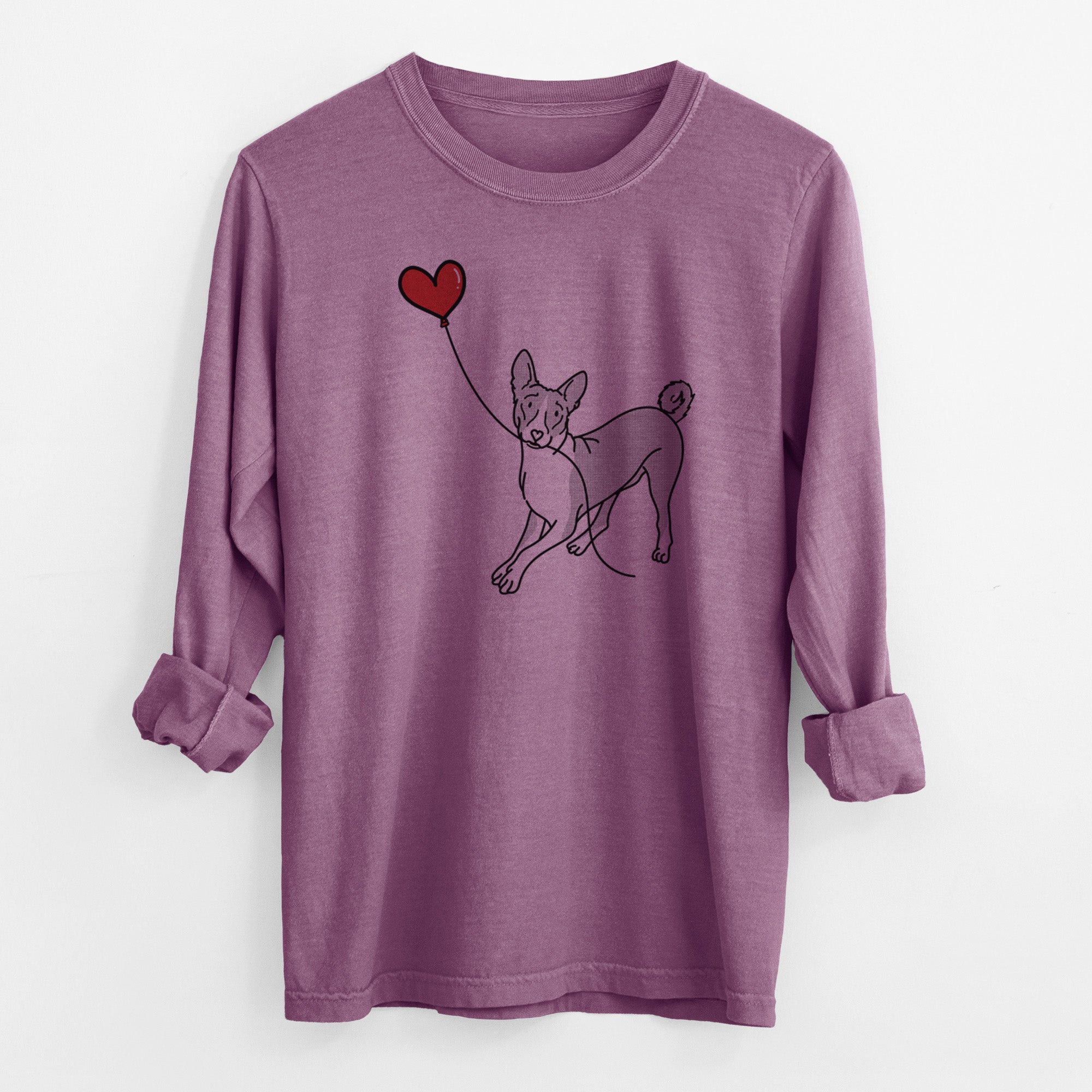 Basenji Heart String - Men's Heavyweight 100% Cotton Long Sleeve