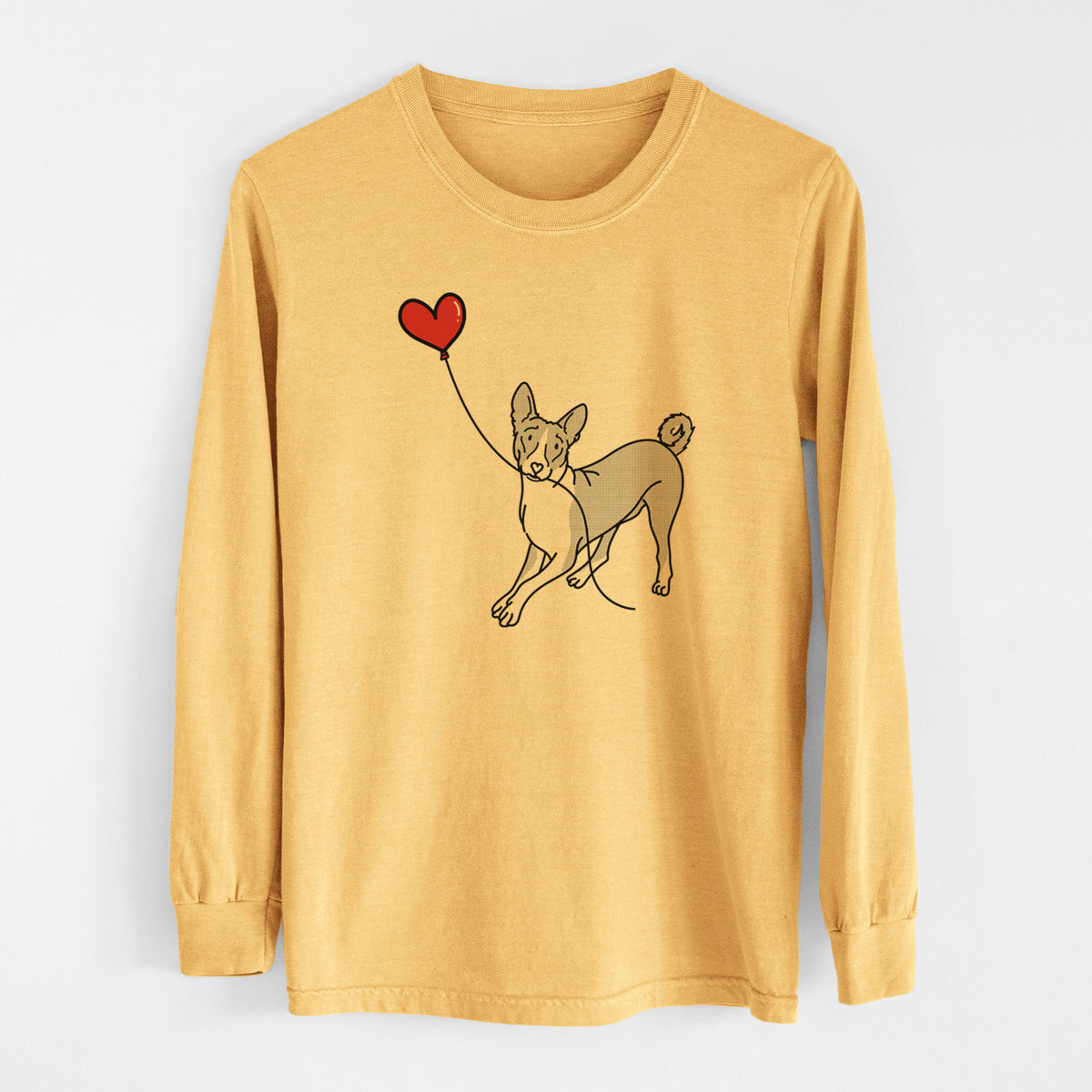 Basenji Heart String - Men&#39;s Heavyweight 100% Cotton Long Sleeve