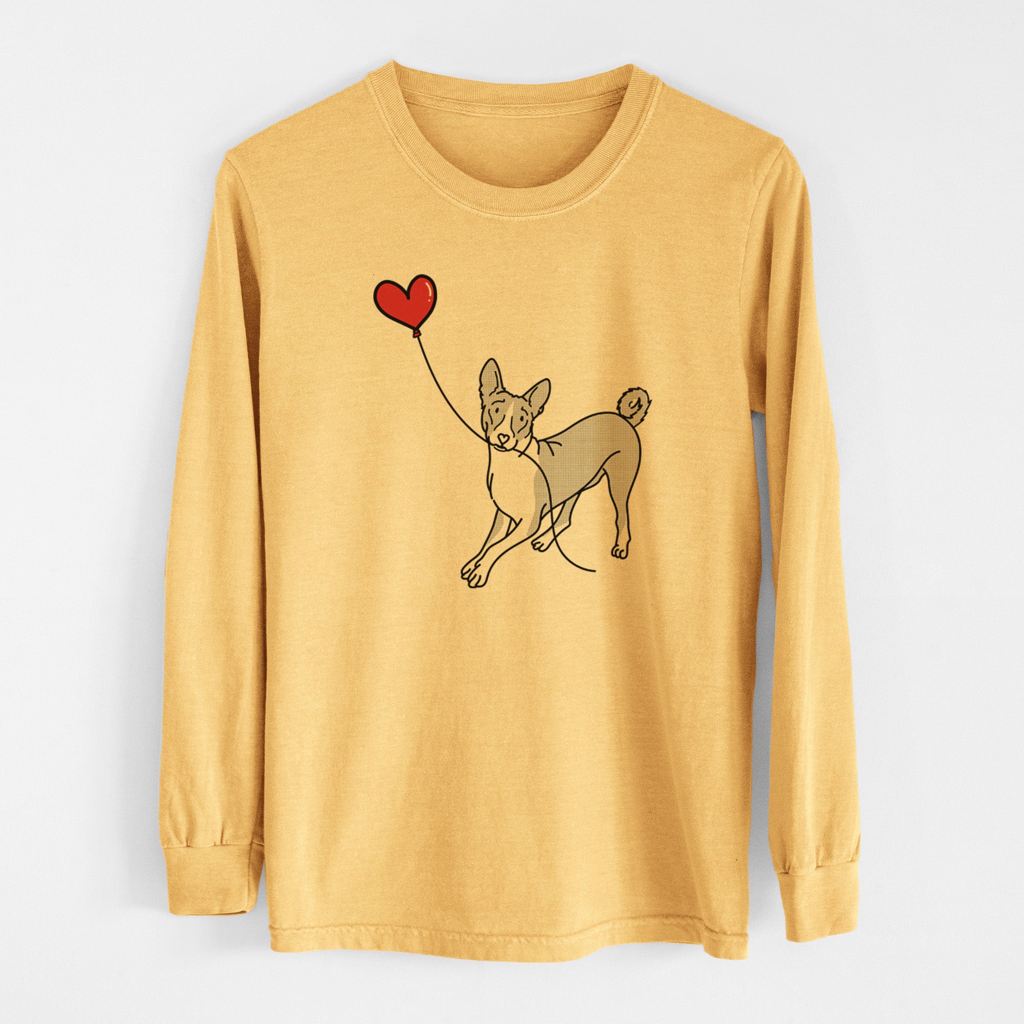 Basenji Heart String - Men's Heavyweight 100% Cotton Long Sleeve