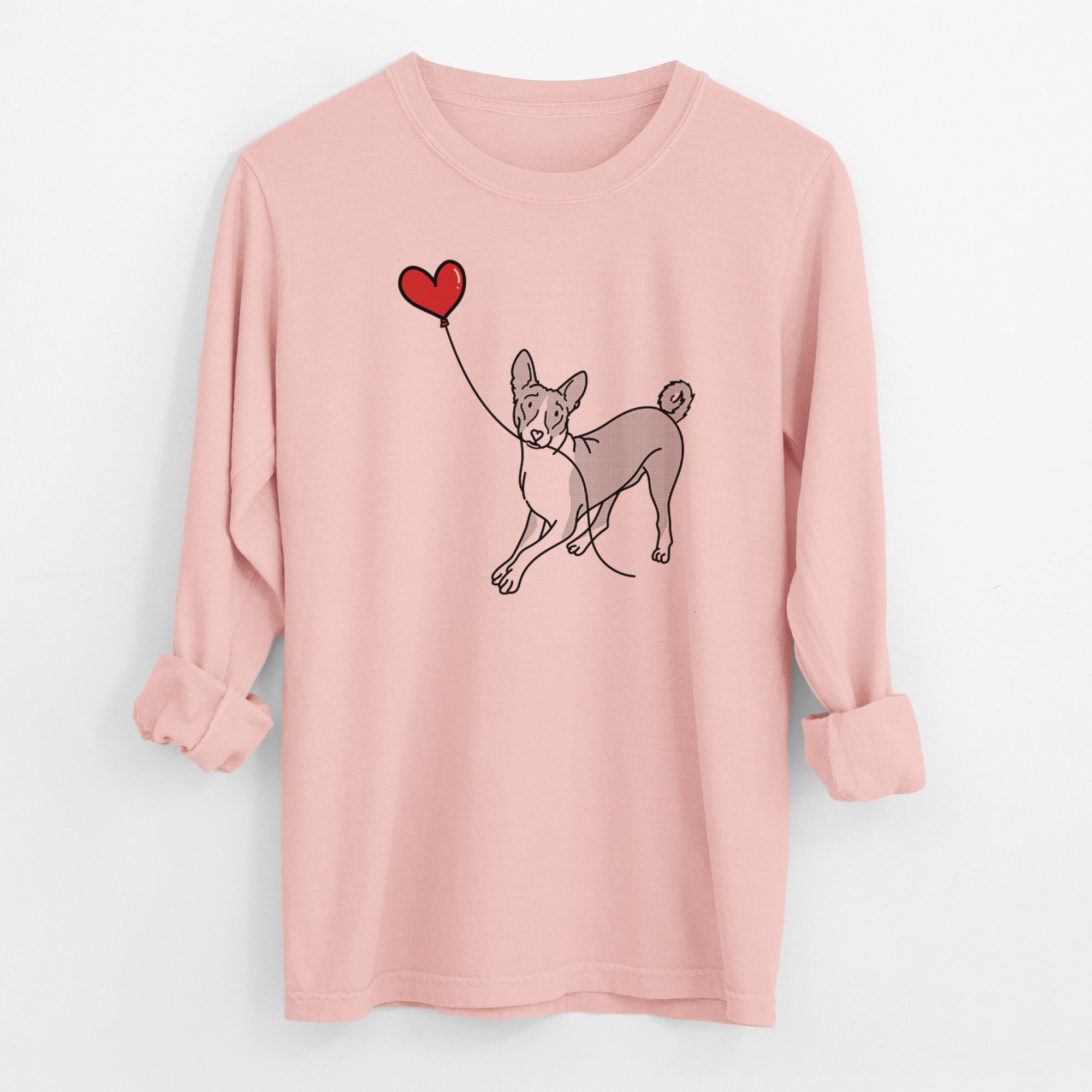 Basenji Heart String - Men's Heavyweight 100% Cotton Long Sleeve