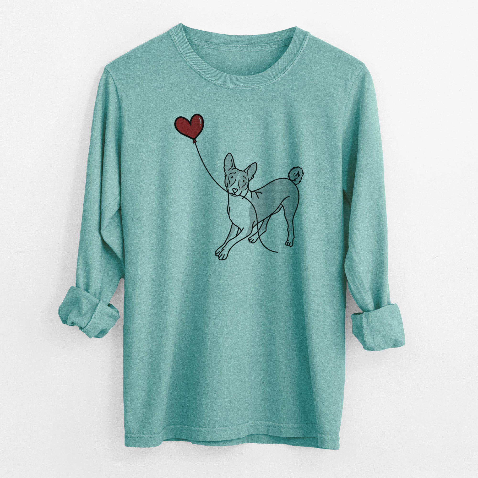 Basenji Heart String - Men's Heavyweight 100% Cotton Long Sleeve