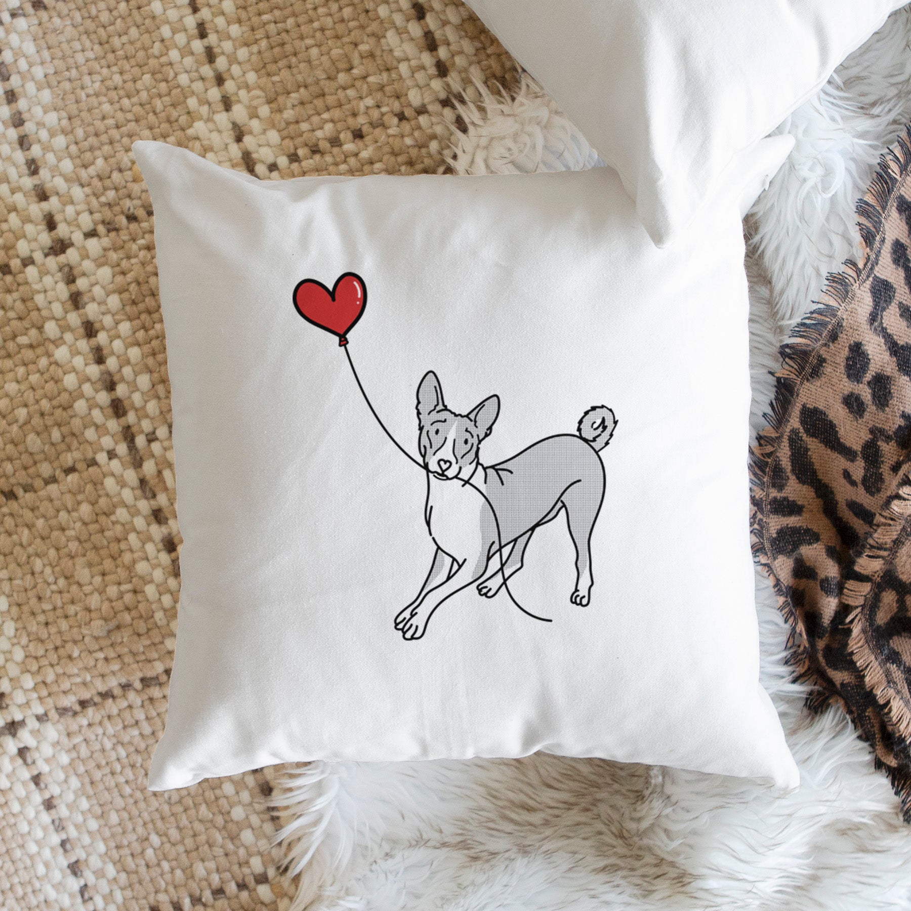Basenji Heart String - Throw Pillow Cover