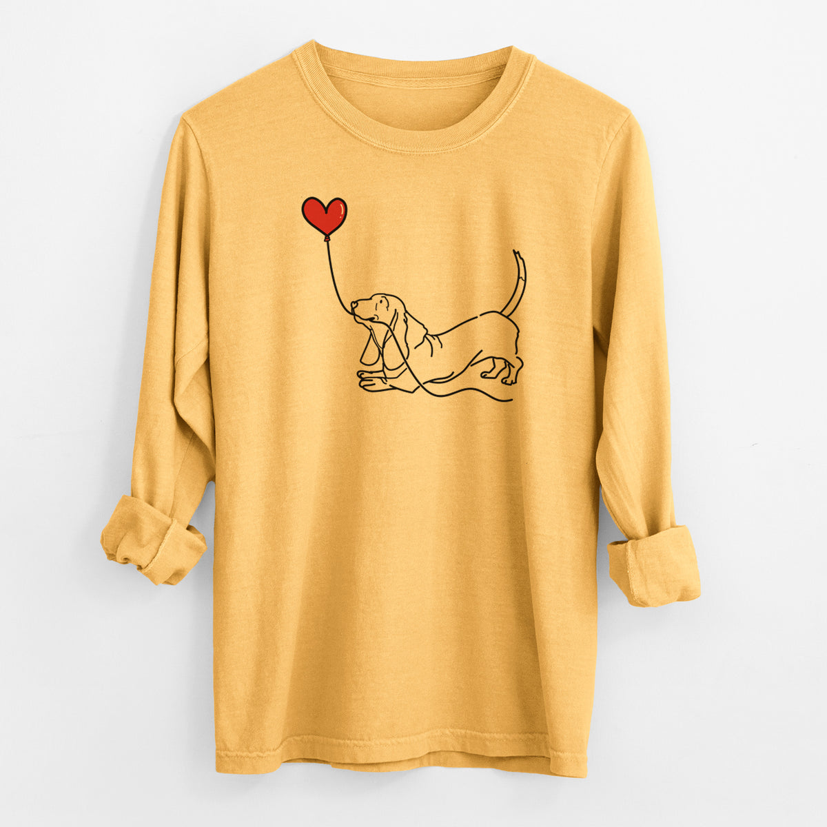 Basset Hound Heart String - Men's Heavyweight 100% Cotton Long Sleeve