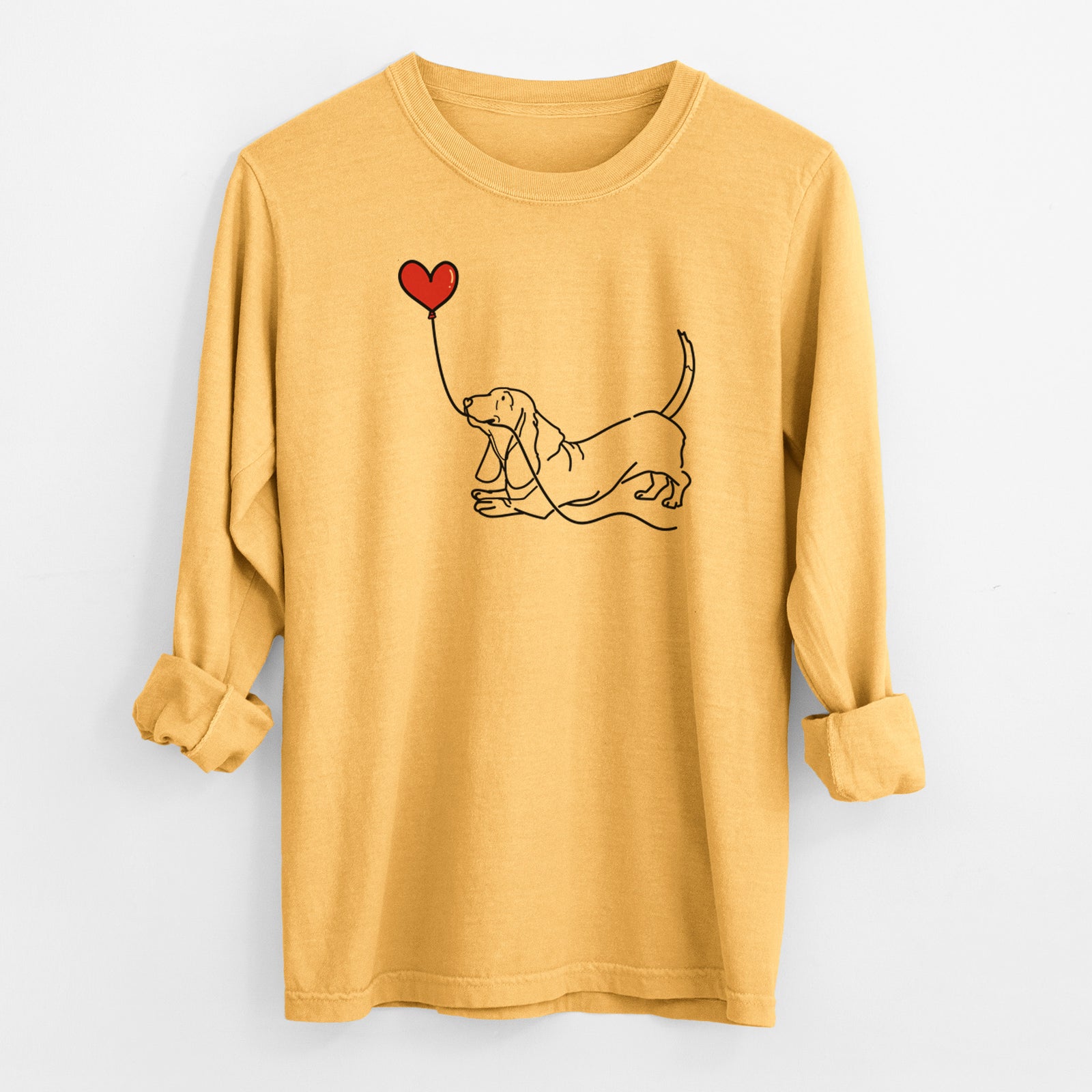 Basset Hound Heart String - Men's Heavyweight 100% Cotton Long Sleeve