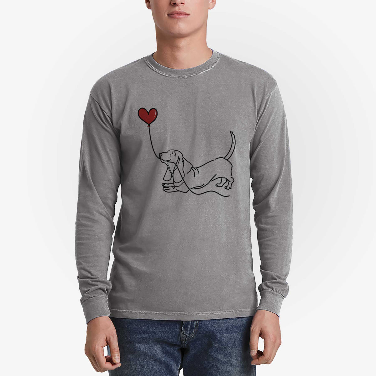 Basset Hound Heart String - Men's Heavyweight 100% Cotton Long Sleeve