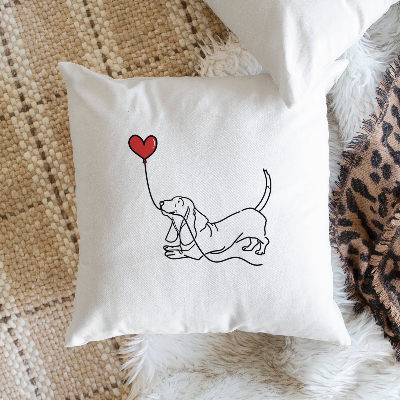 Basset Hound Heart String - Throw Pillow Cover