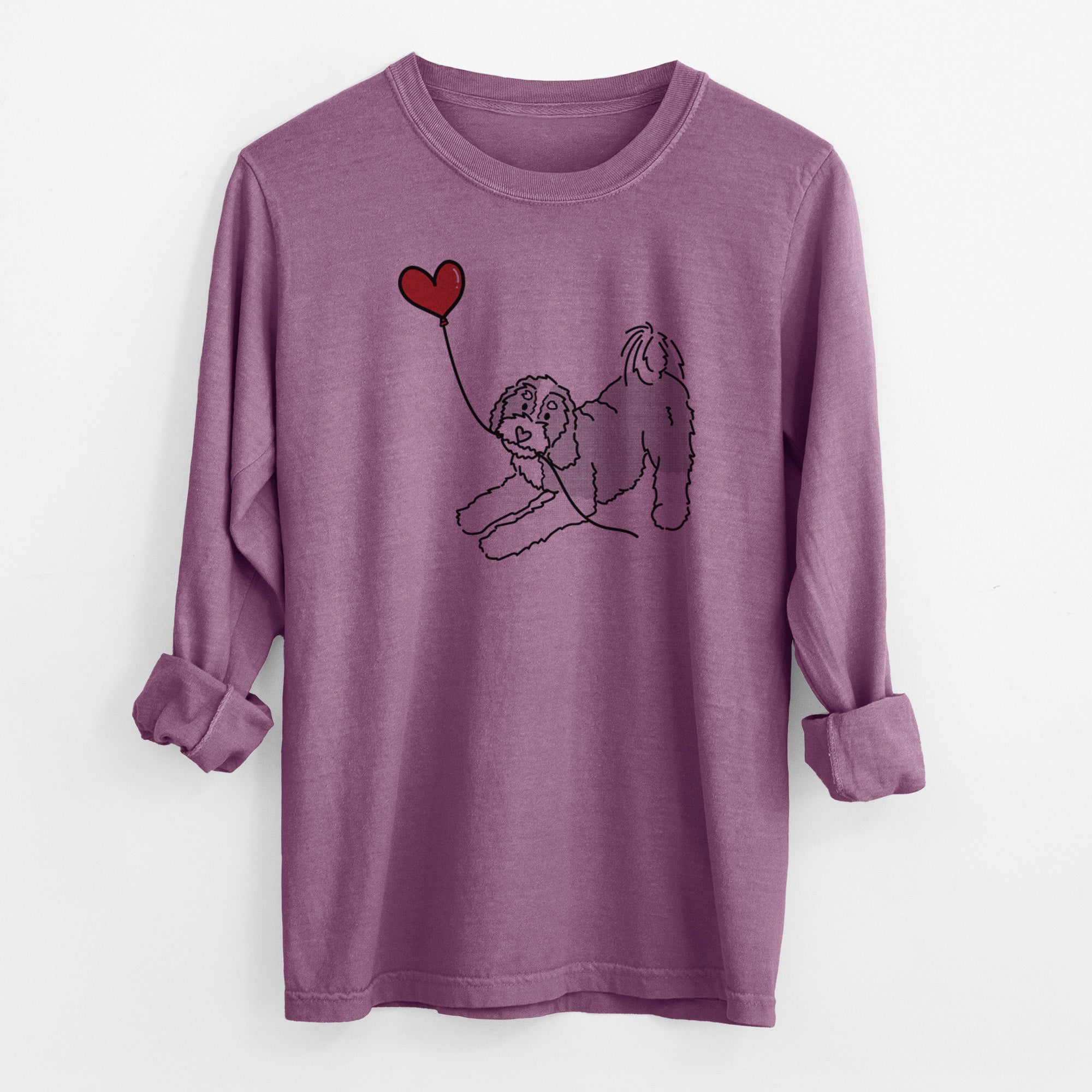 Bernedoodle Heart String - Men's Heavyweight 100% Cotton Long Sleeve