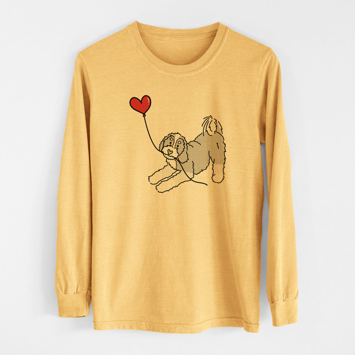 Bernedoodle Heart String - Men&#39;s Heavyweight 100% Cotton Long Sleeve