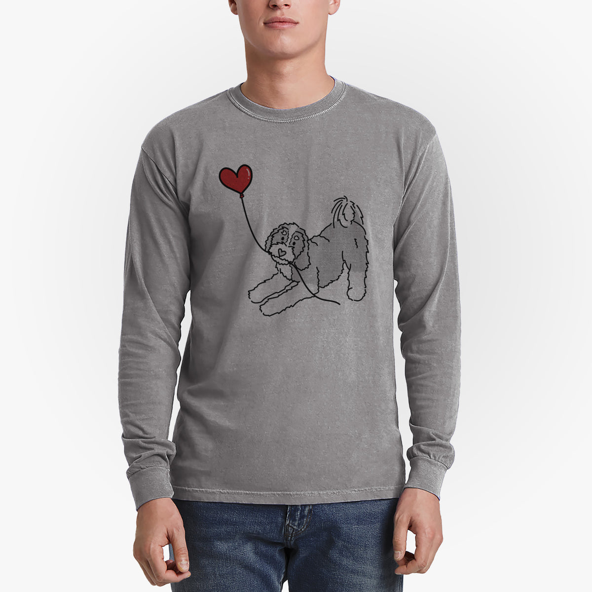 Bernedoodle Heart String - Men's Heavyweight 100% Cotton Long Sleeve