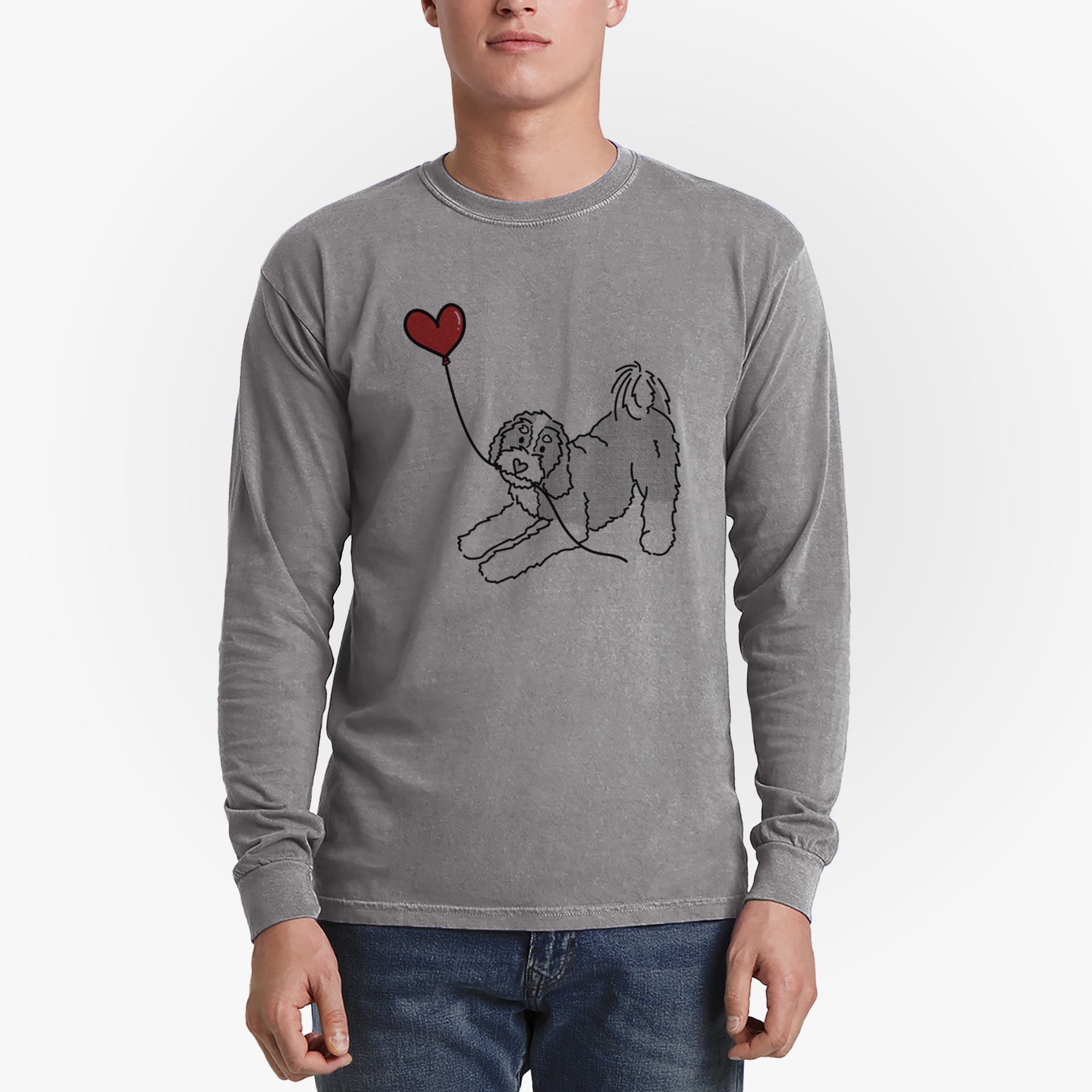 Bernedoodle Heart String - Men's Heavyweight 100% Cotton Long Sleeve