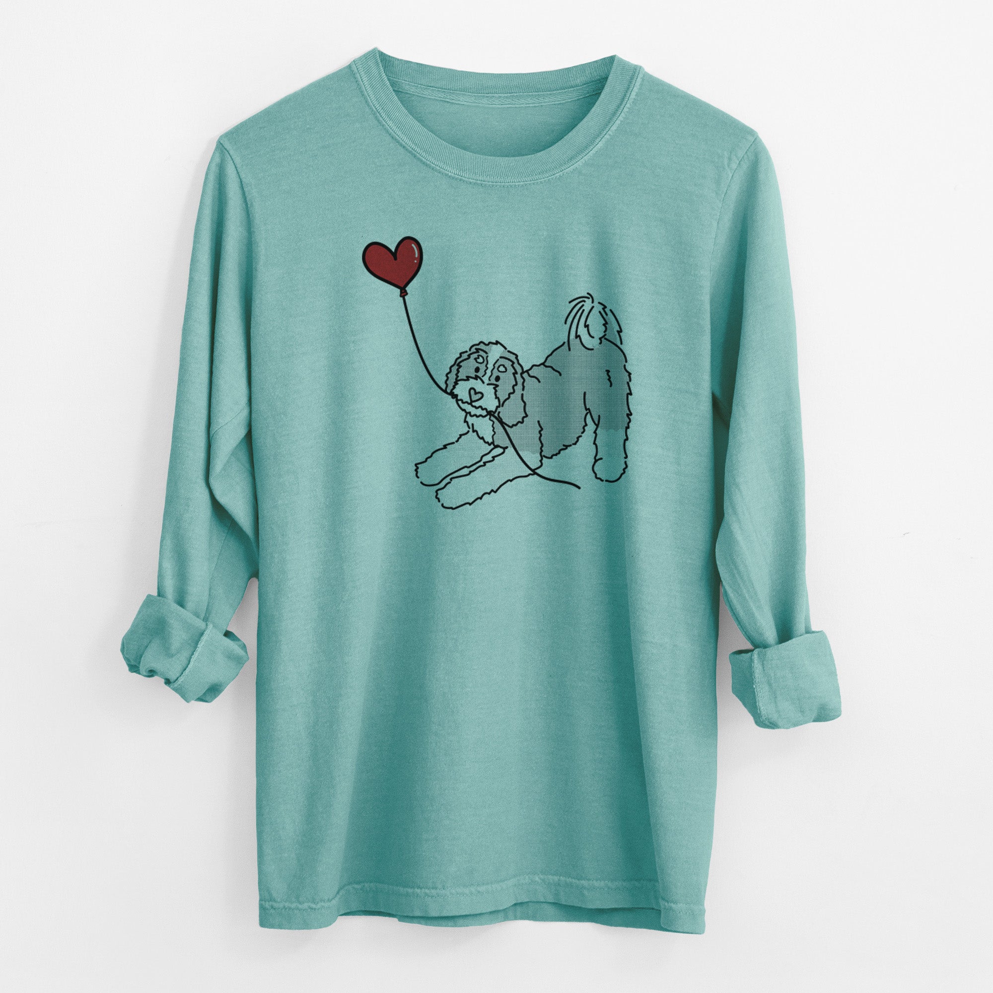 Bernedoodle Heart String - Men's Heavyweight 100% Cotton Long Sleeve