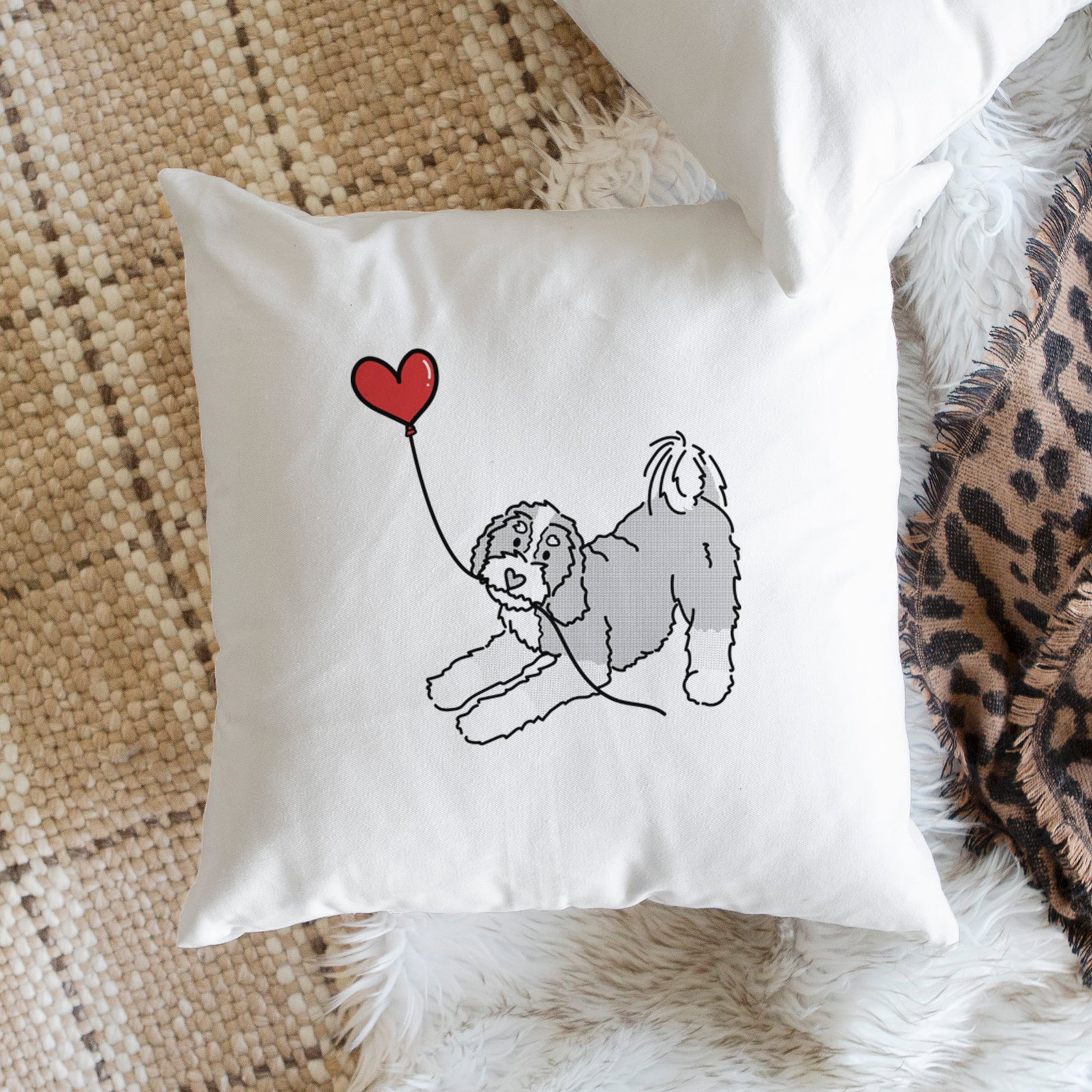Bernedoodle Heart String - Throw Pillow Cover