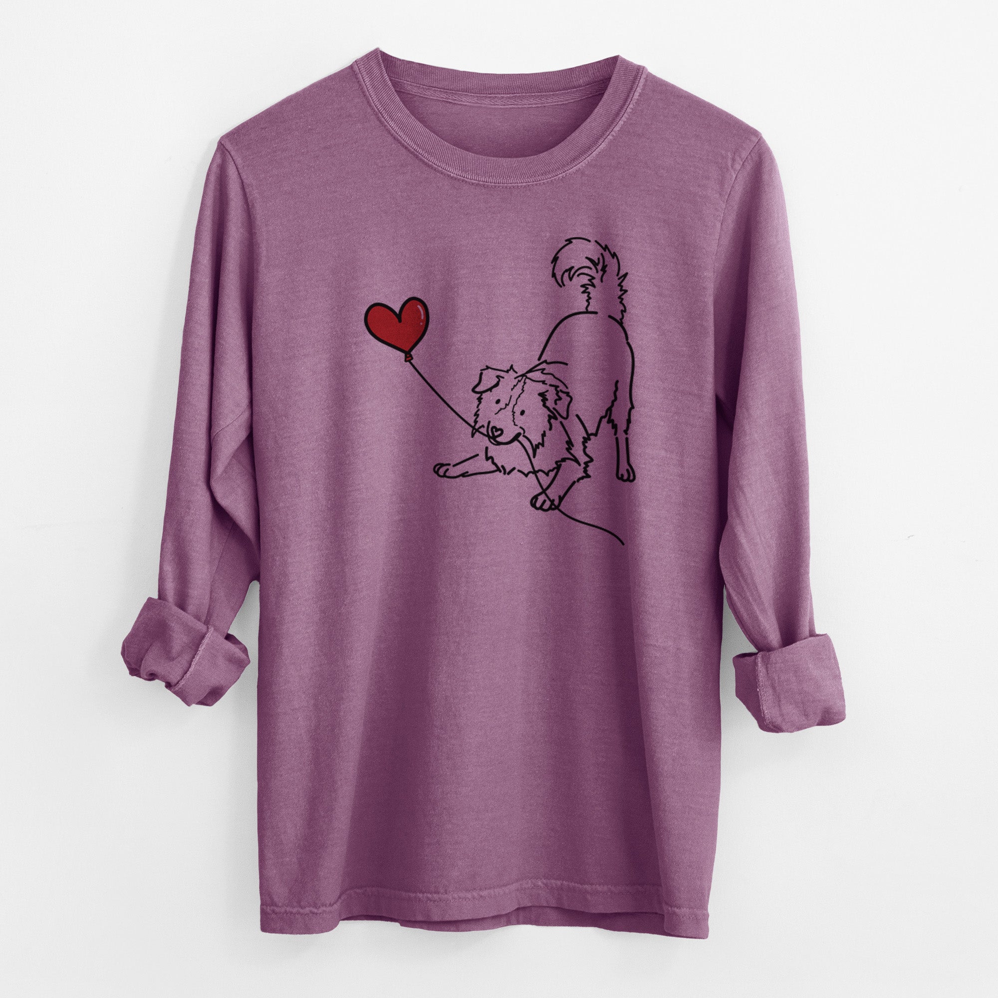 Border Collie Heart String - Men's Heavyweight 100% Cotton Long Sleeve