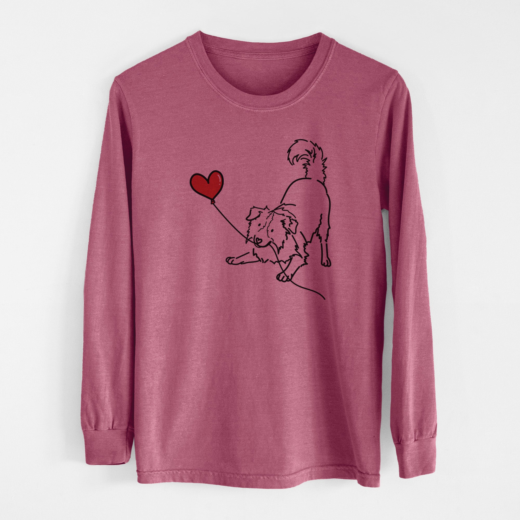 Border Collie Heart String - Men's Heavyweight 100% Cotton Long Sleeve