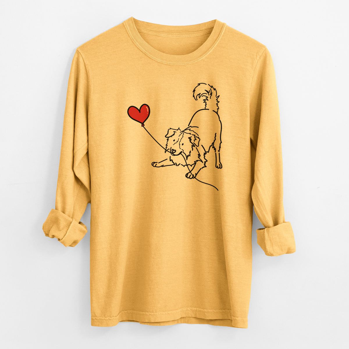 Border Collie Heart String - Men's Heavyweight 100% Cotton Long Sleeve