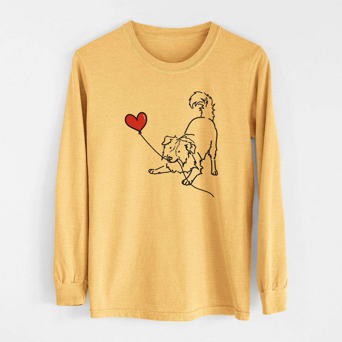 Border Collie Heart String - Men&#39;s Heavyweight 100% Cotton Long Sleeve