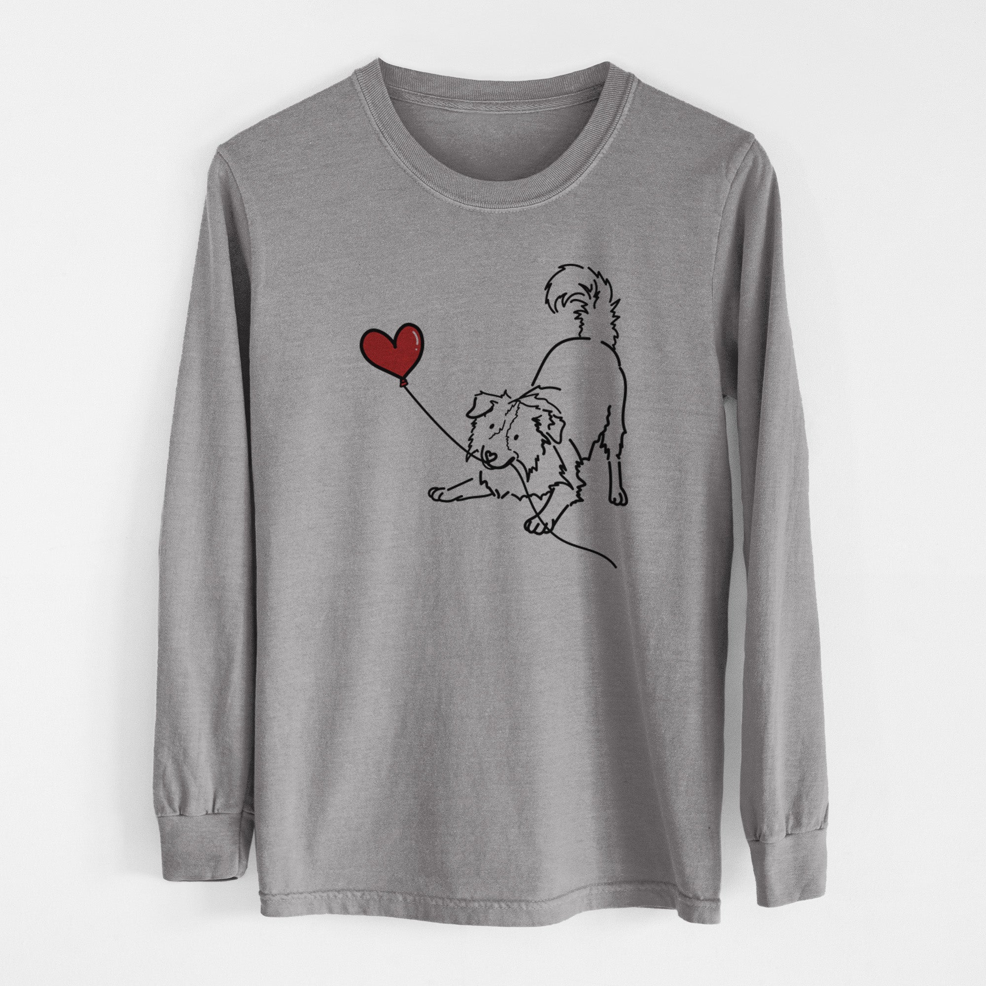 Border Collie Heart String - Men's Heavyweight 100% Cotton Long Sleeve