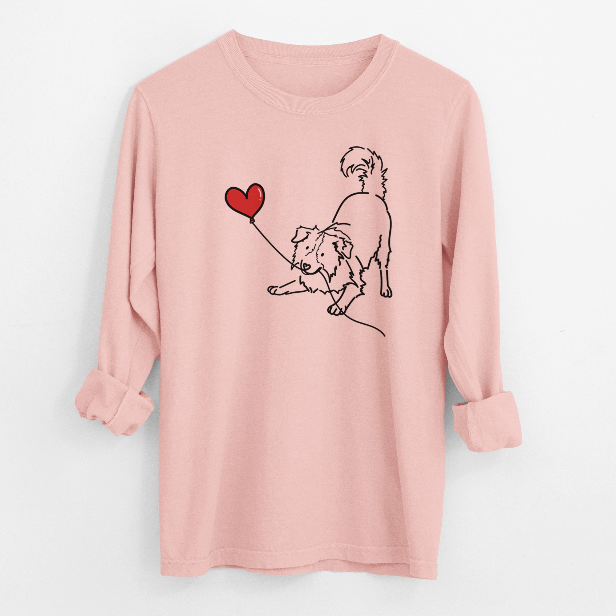 Border Collie Heart String - Men's Heavyweight 100% Cotton Long Sleeve