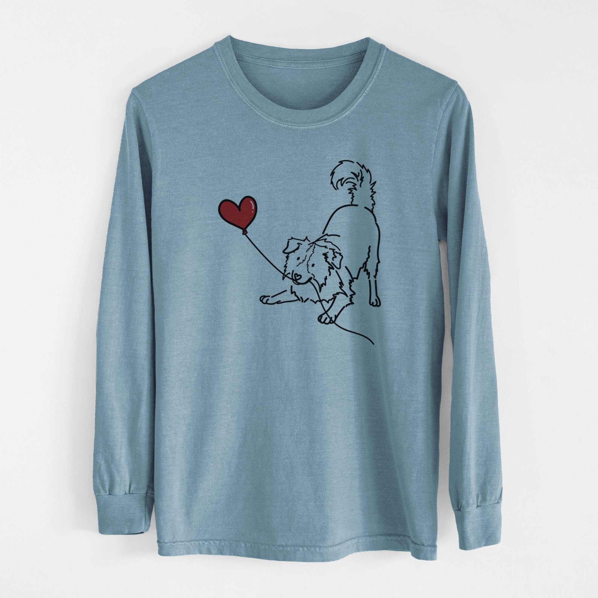 Border Collie Heart String - Men's Heavyweight 100% Cotton Long Sleeve