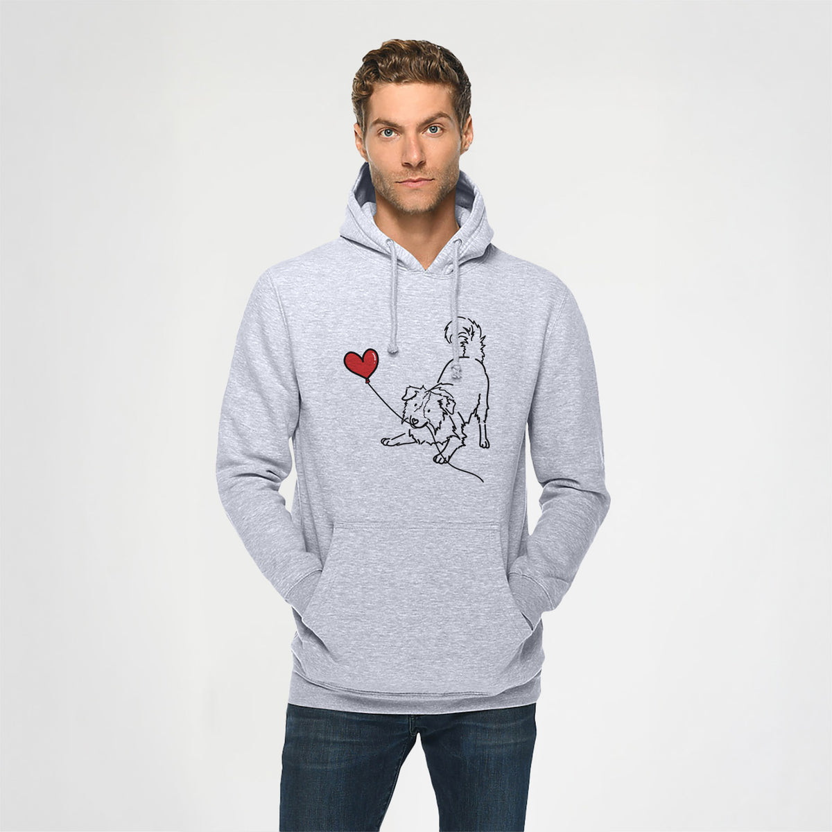 Border Collie Heart String - Heavyweight Fleece Hoodie