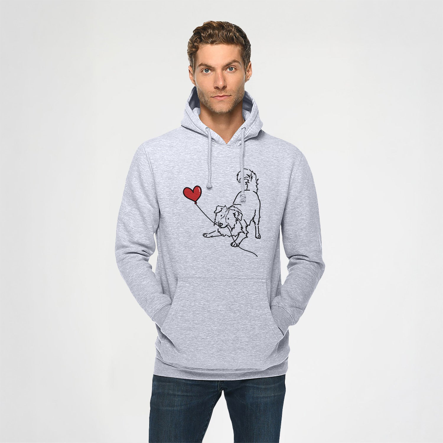 Border Collie Heart String - Heavyweight Fleece Hoodie