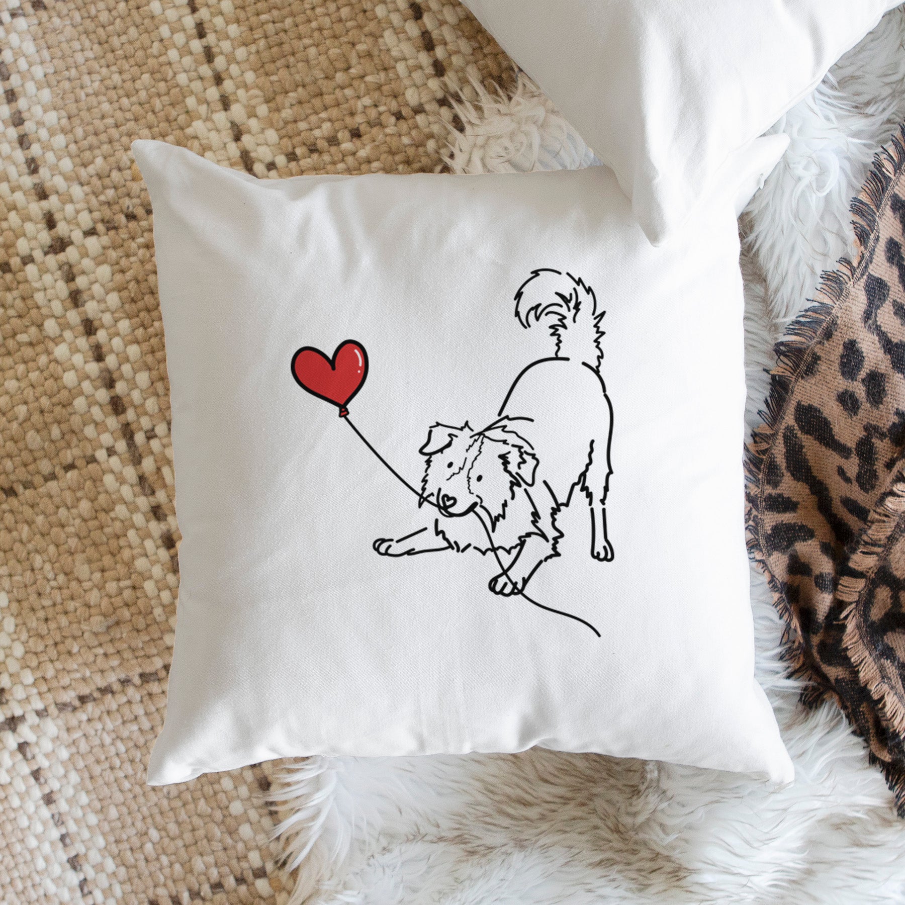 Border Collie Heart String - Throw Pillow Cover