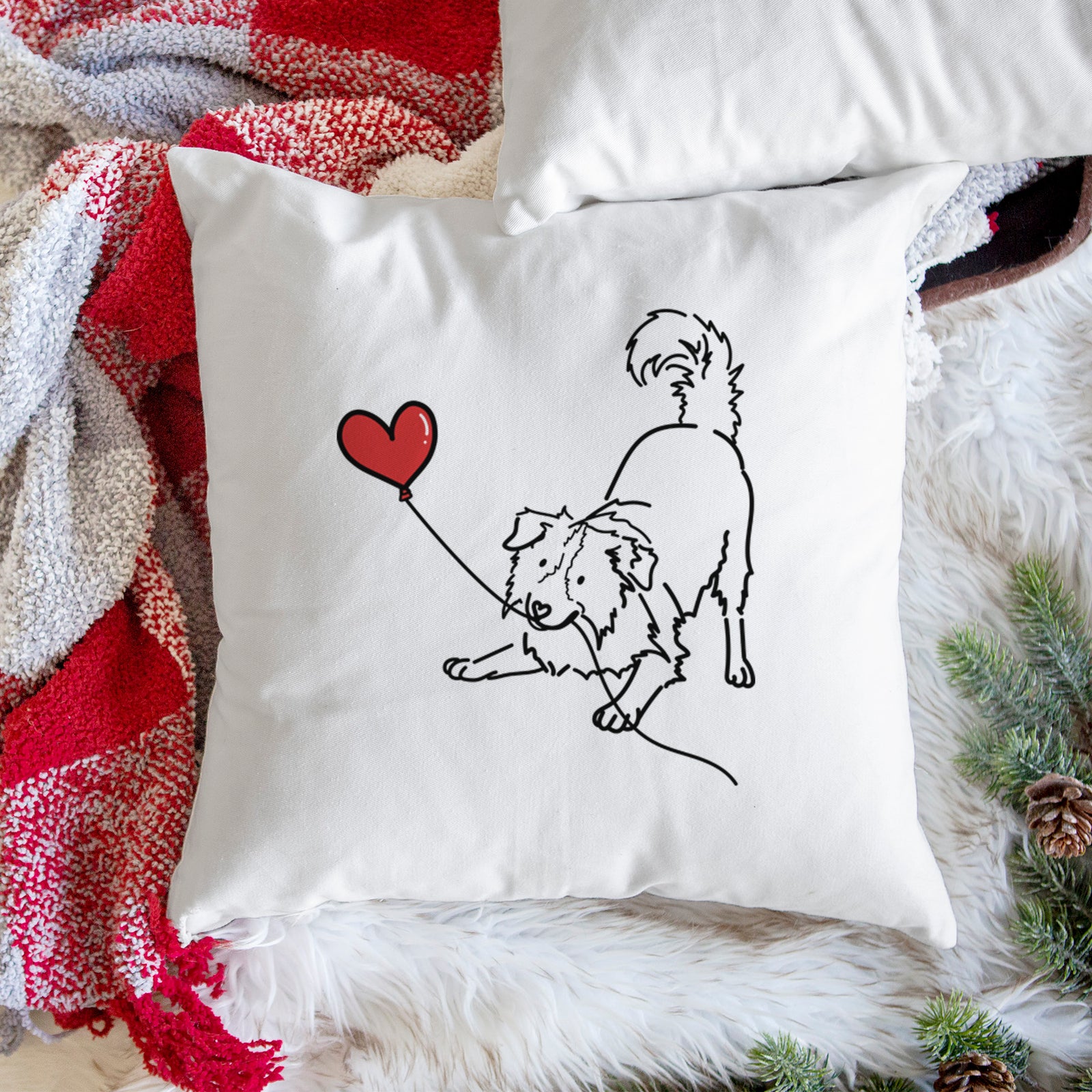 Border Collie Heart String - Throw Pillow Cover