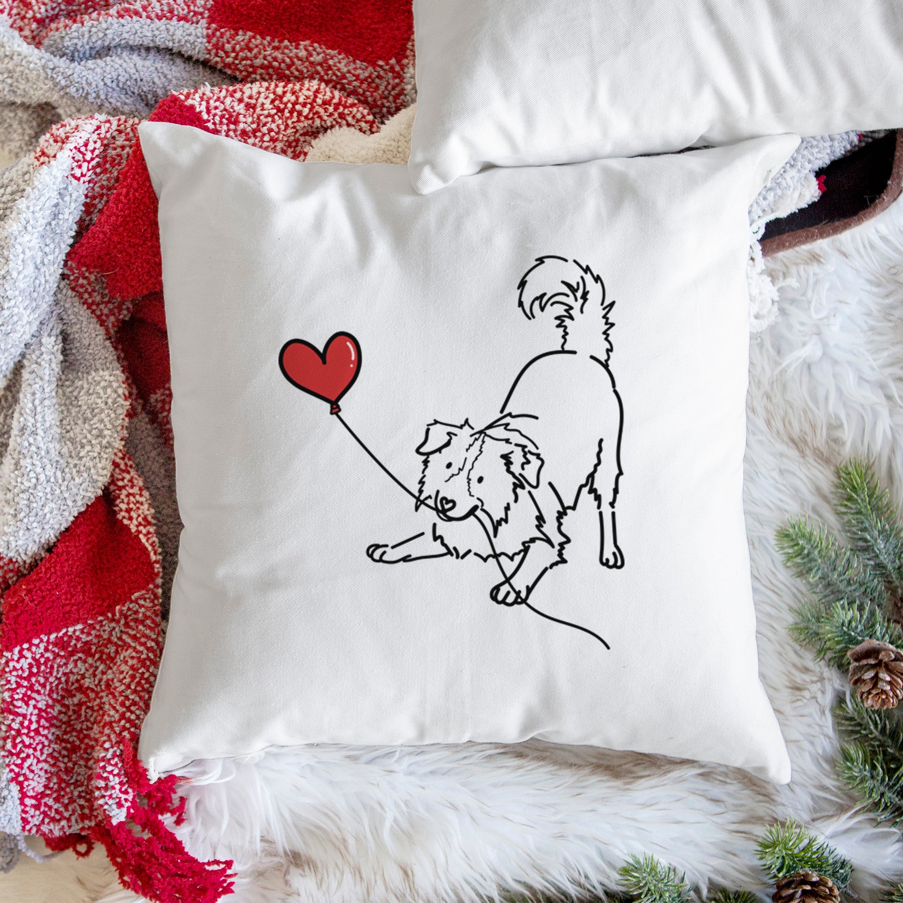 Border Collie Heart String - Throw Pillow Cover