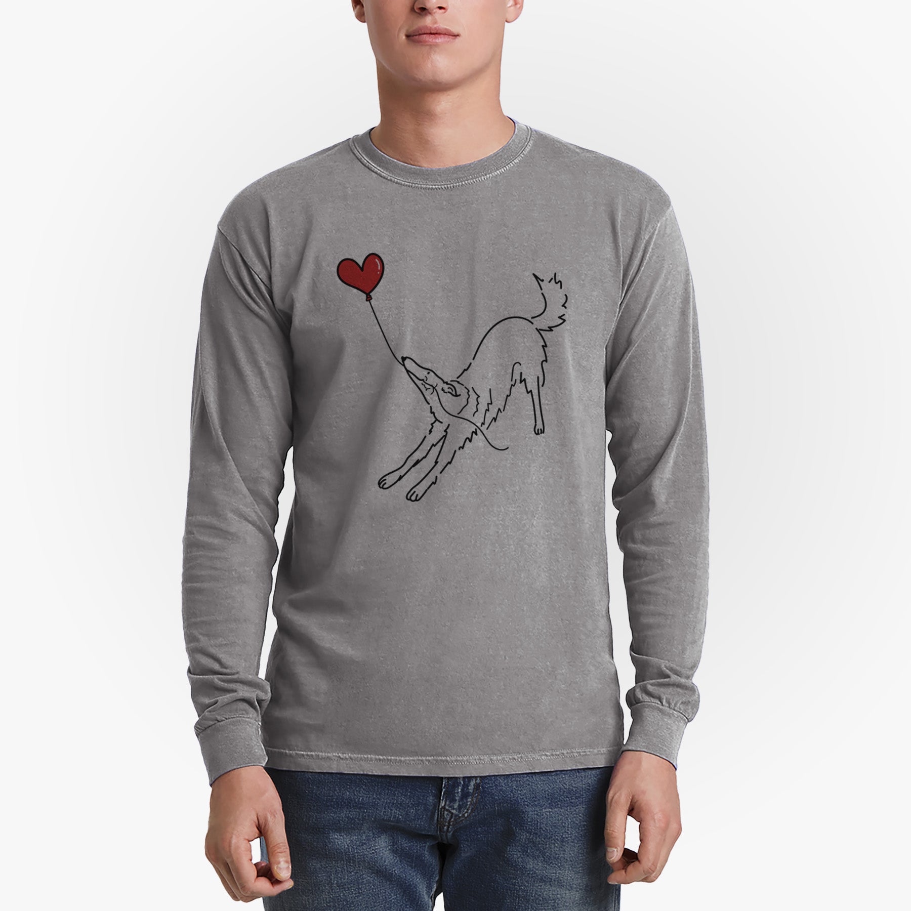 Borzoi Heart String - Men's Heavyweight 100% Cotton Long Sleeve