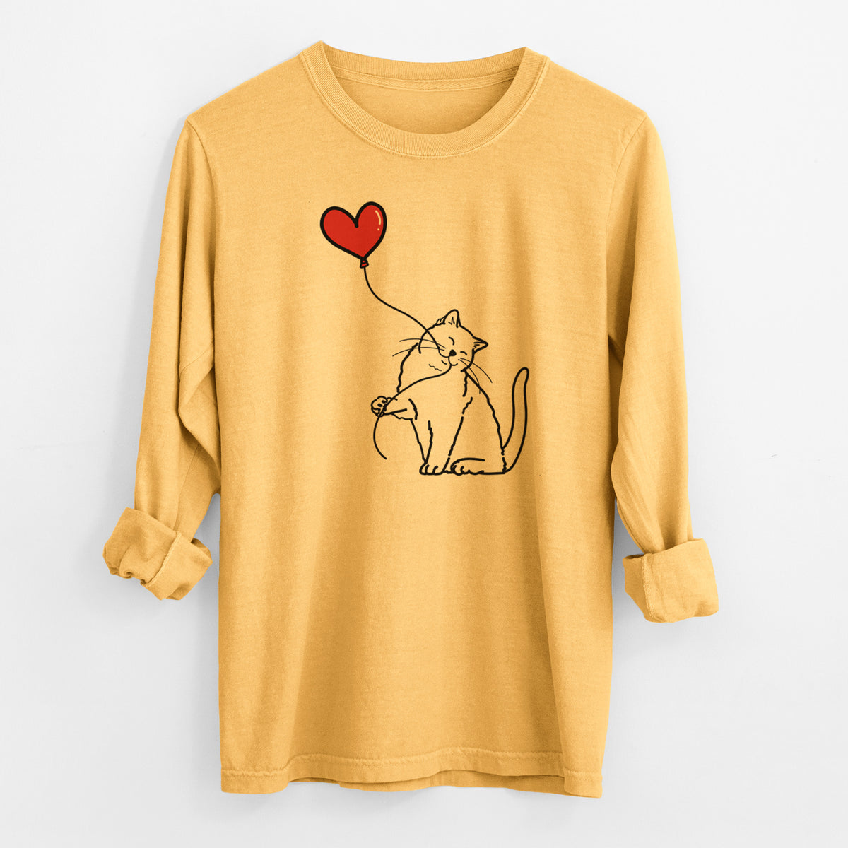British Shorthair Cat Heart String - Men's Heavyweight 100% Cotton Long Sleeve
