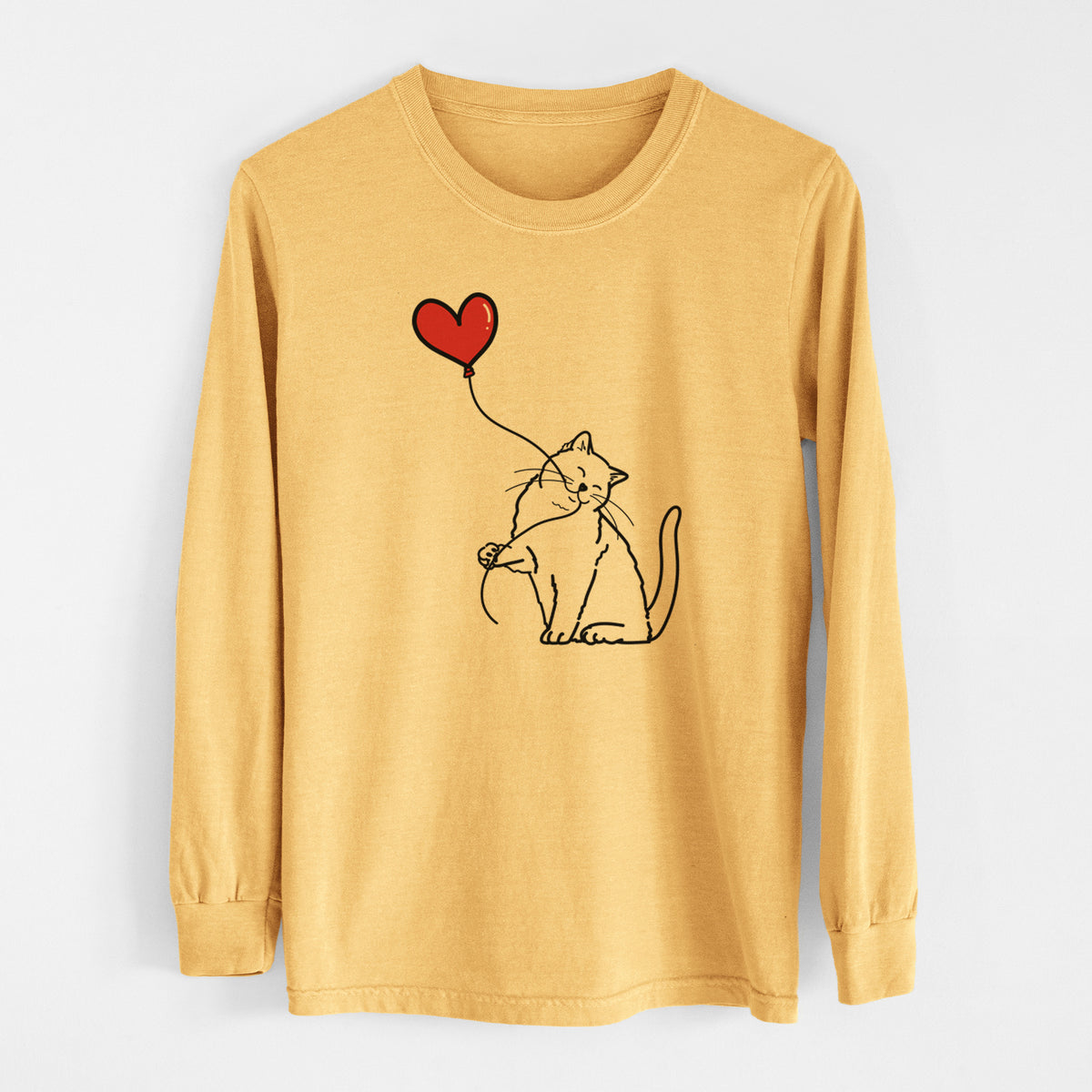 British Shorthair Cat Heart String - Men&#39;s Heavyweight 100% Cotton Long Sleeve