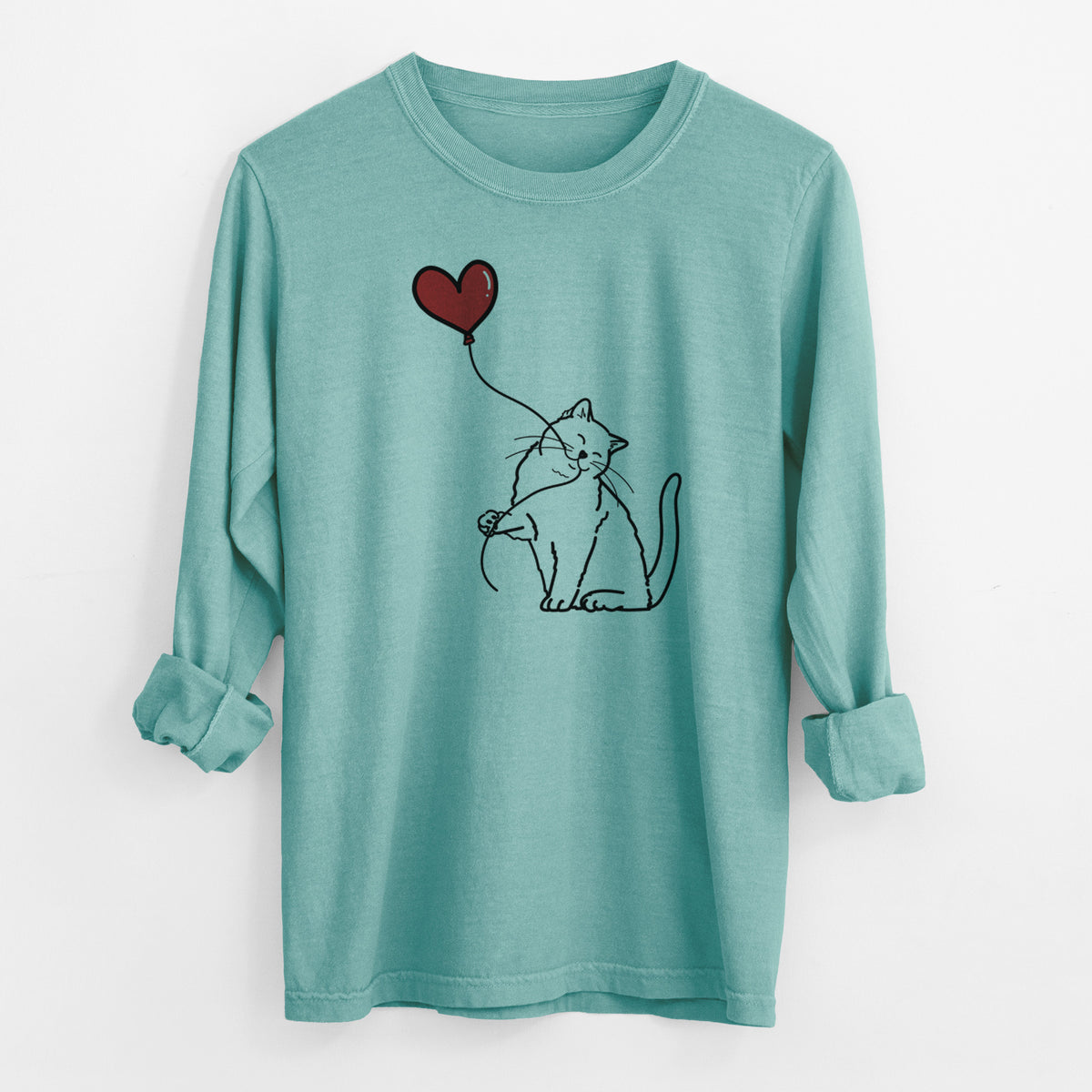British Shorthair Cat Heart String - Men's Heavyweight 100% Cotton Long Sleeve