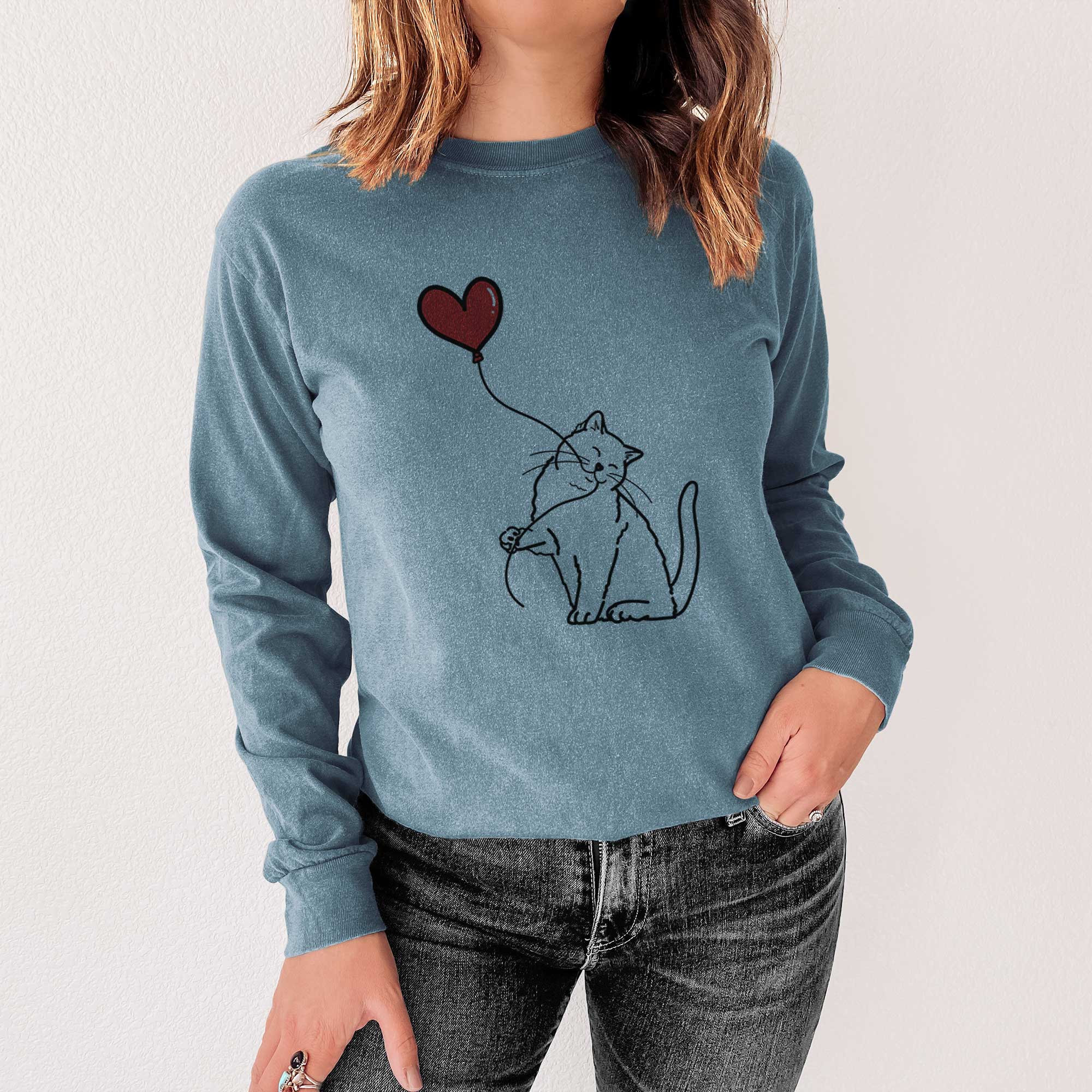 British Shorthair Cat Heart String - Men's Heavyweight 100% Cotton Long Sleeve