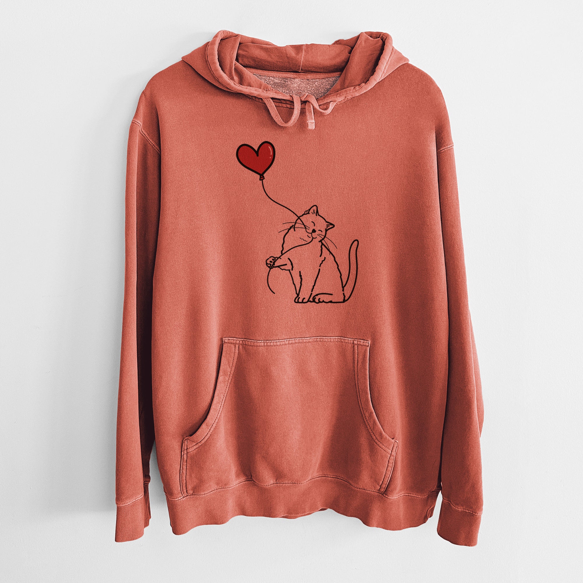 British Shorthair Cat Heart String - Unisex Pigment Dyed Hoodie