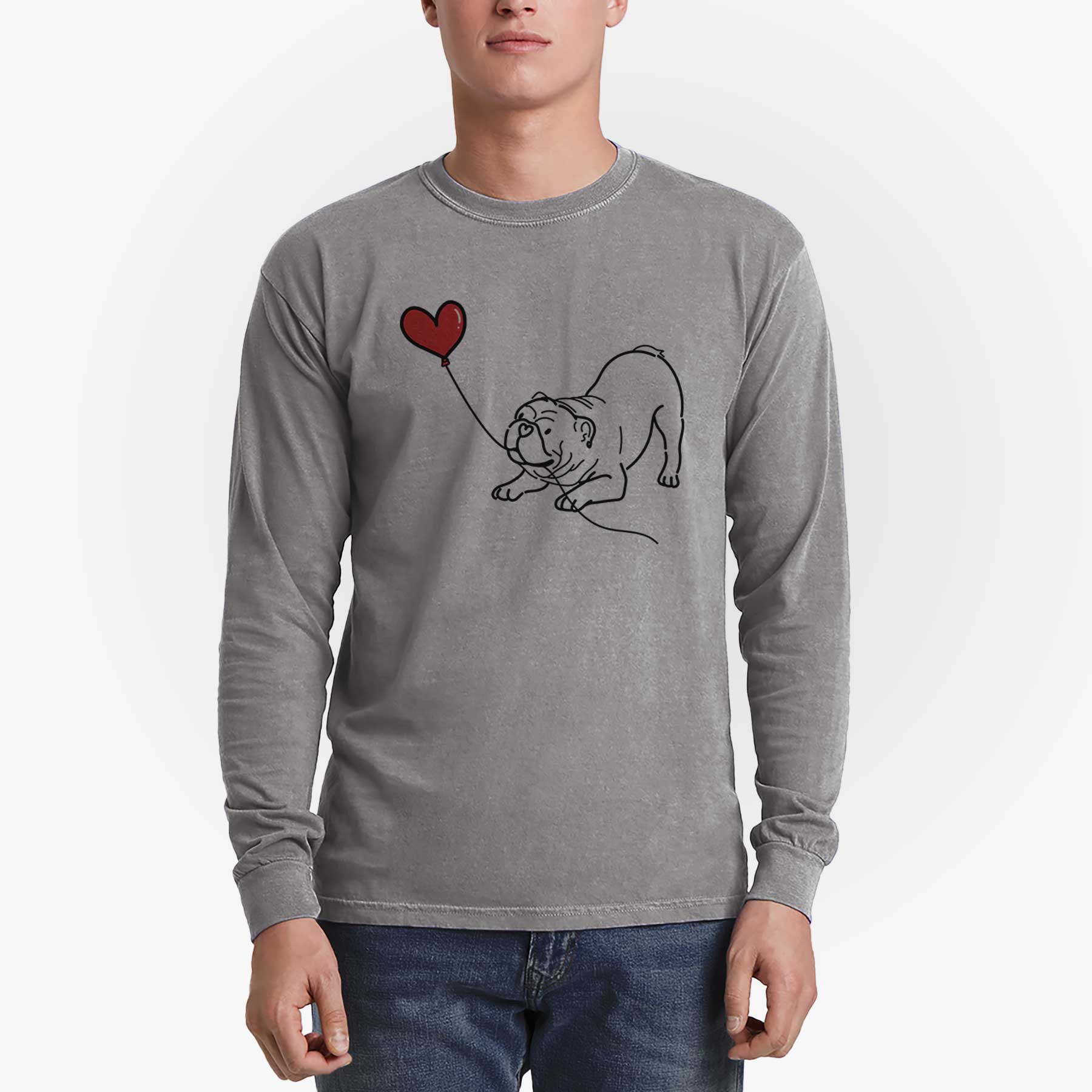 Bulldog Heart String - Men's Heavyweight 100% Cotton Long Sleeve